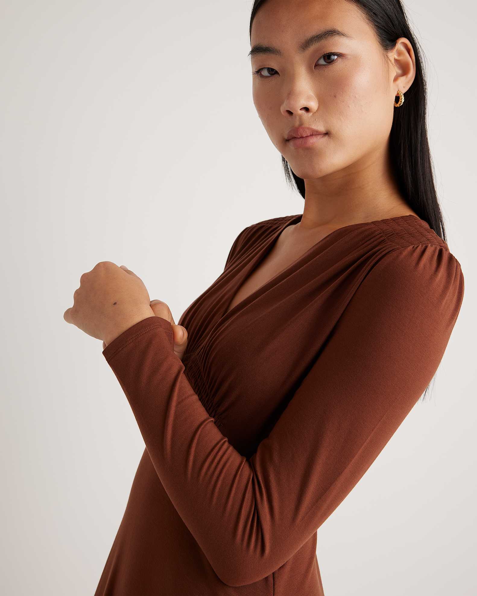 Tencel Jersey V-Neck Long Sleeve Midi Dress Tencel Jersey V-Neck Long Sleeve Midi Dress
