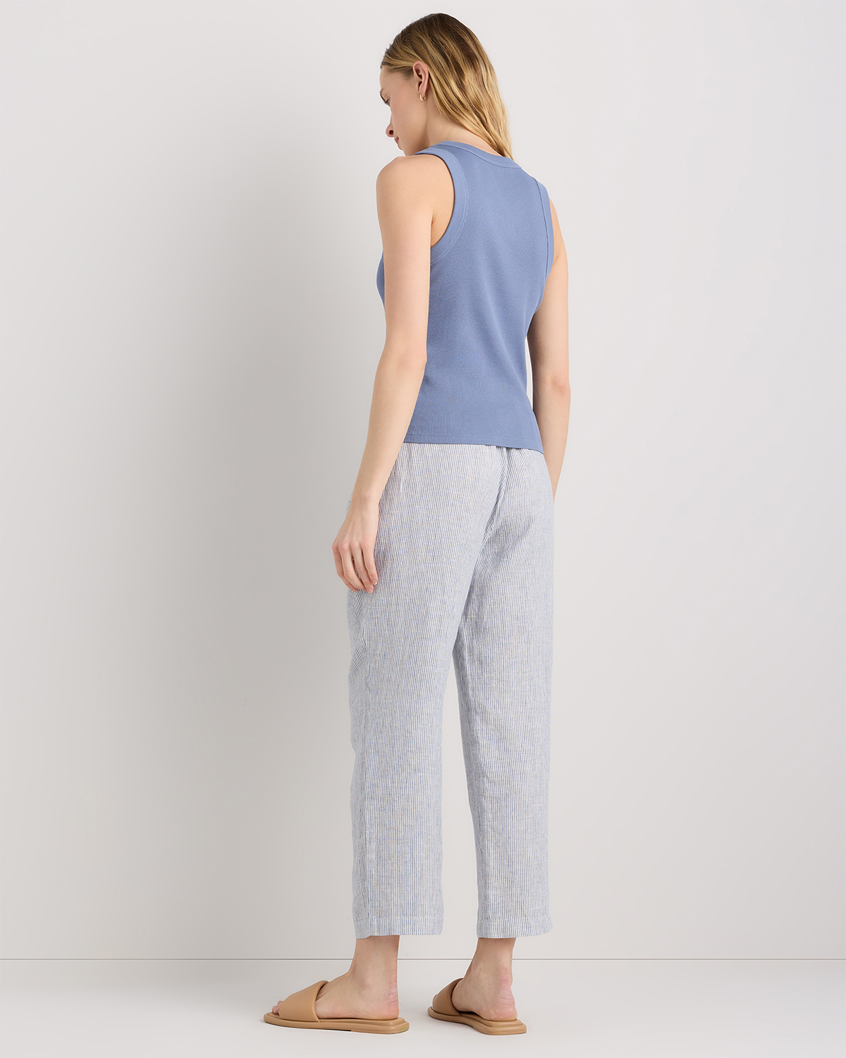 100% European Linen Tapered Ankle Pants display picture 1