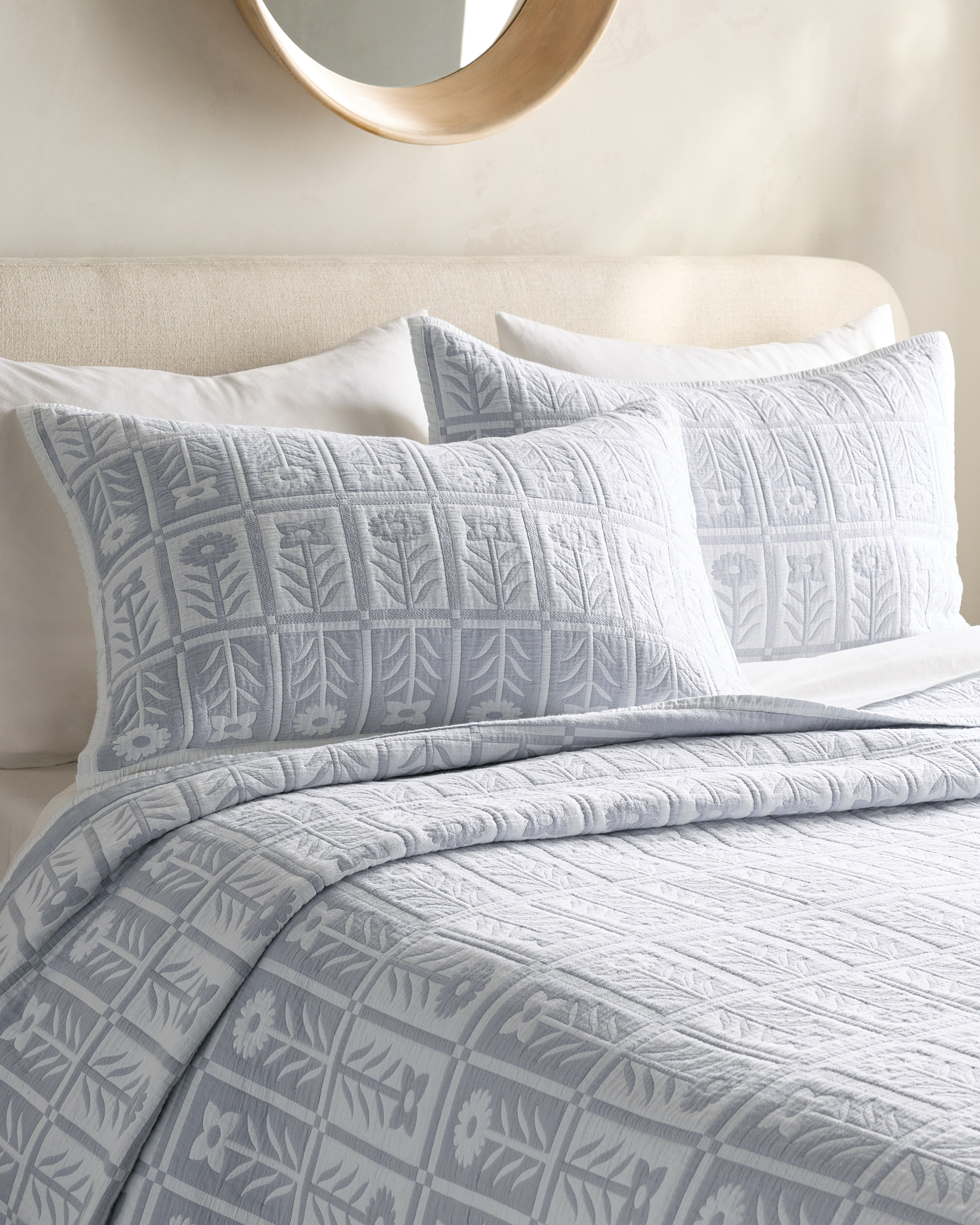 Blue Fog Organic Cotton Jacquard Floral Sham Set