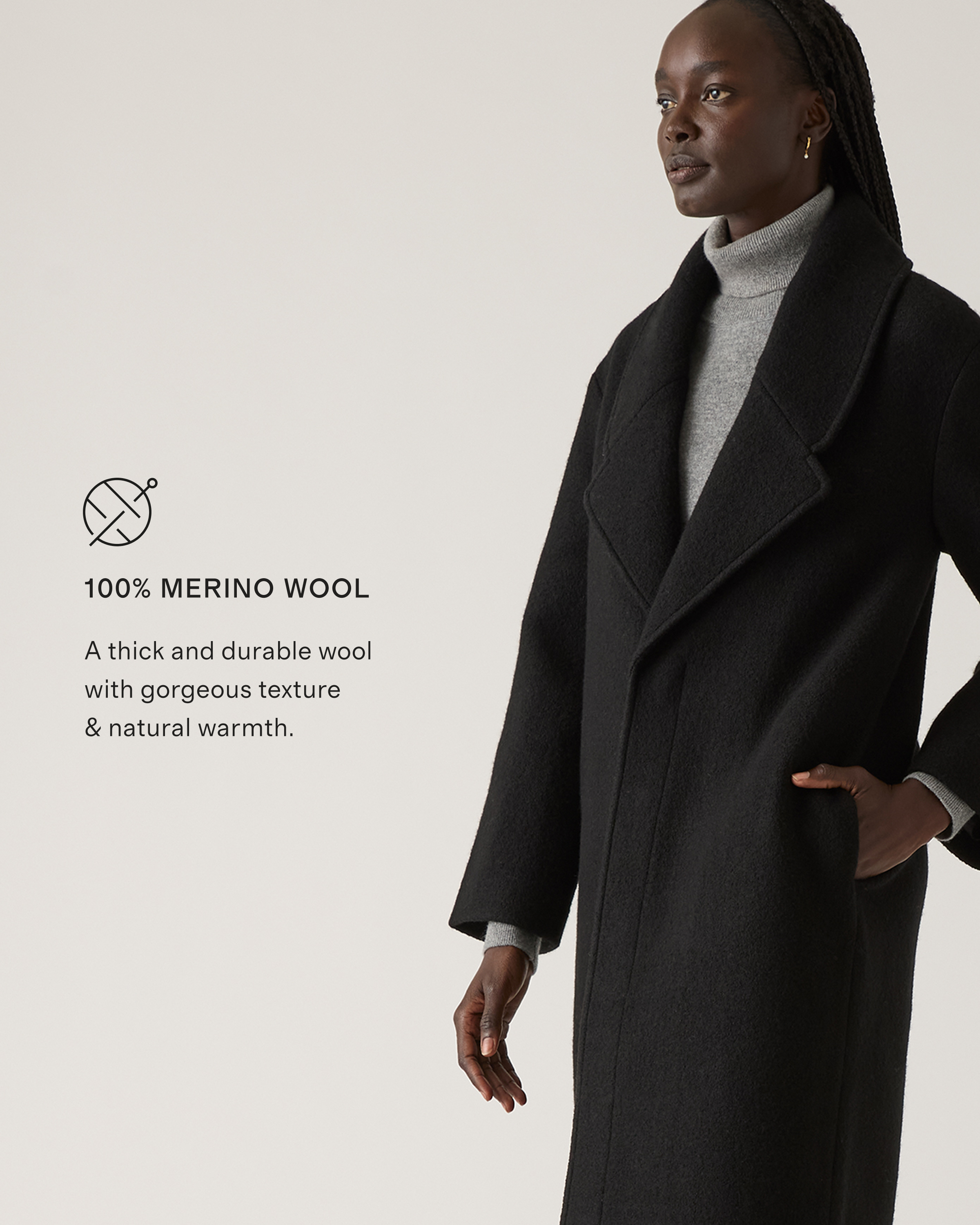 100% Merino Wool Shawl Collar Long Coat