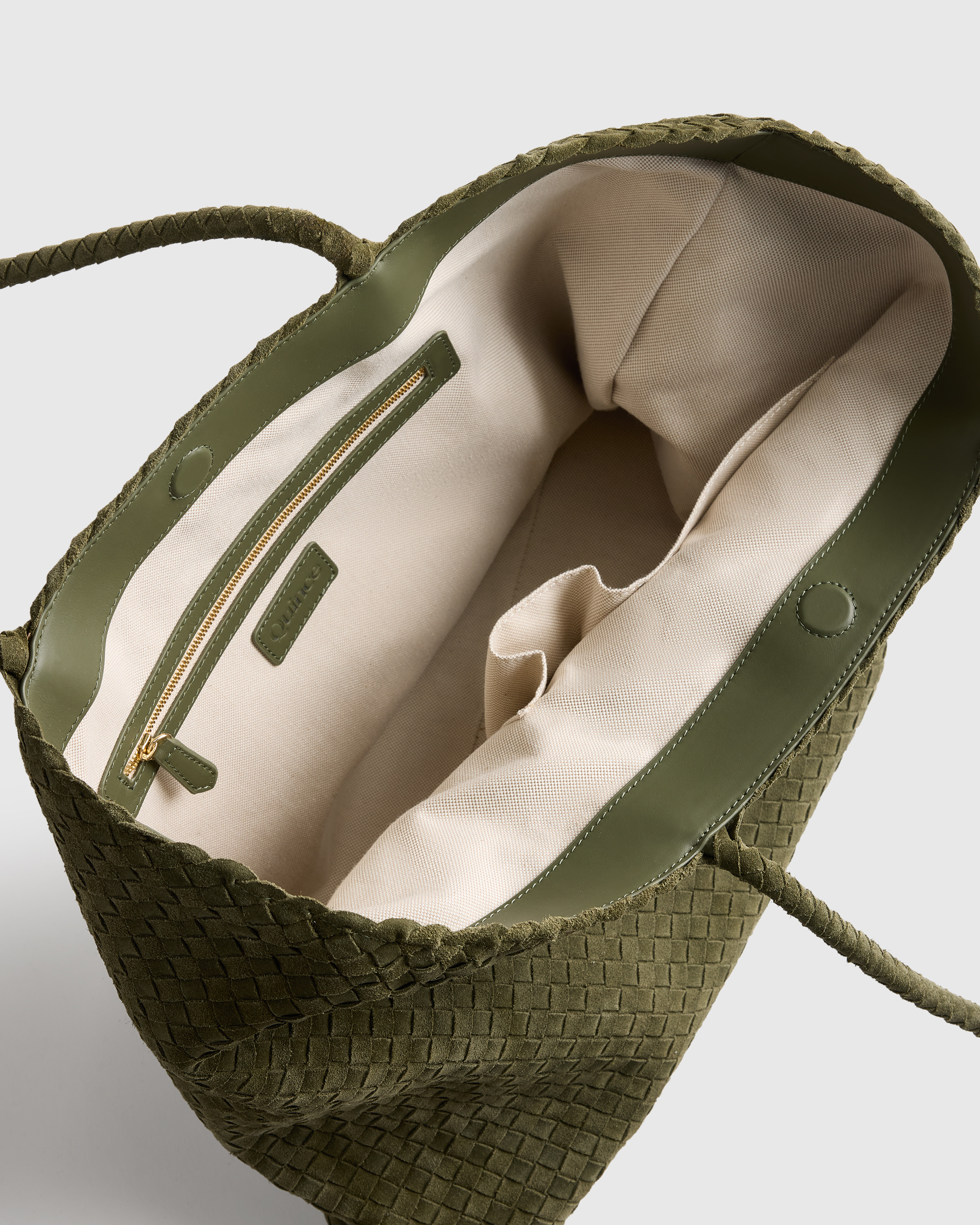 Siena Suede Handwoven Tote in Olive