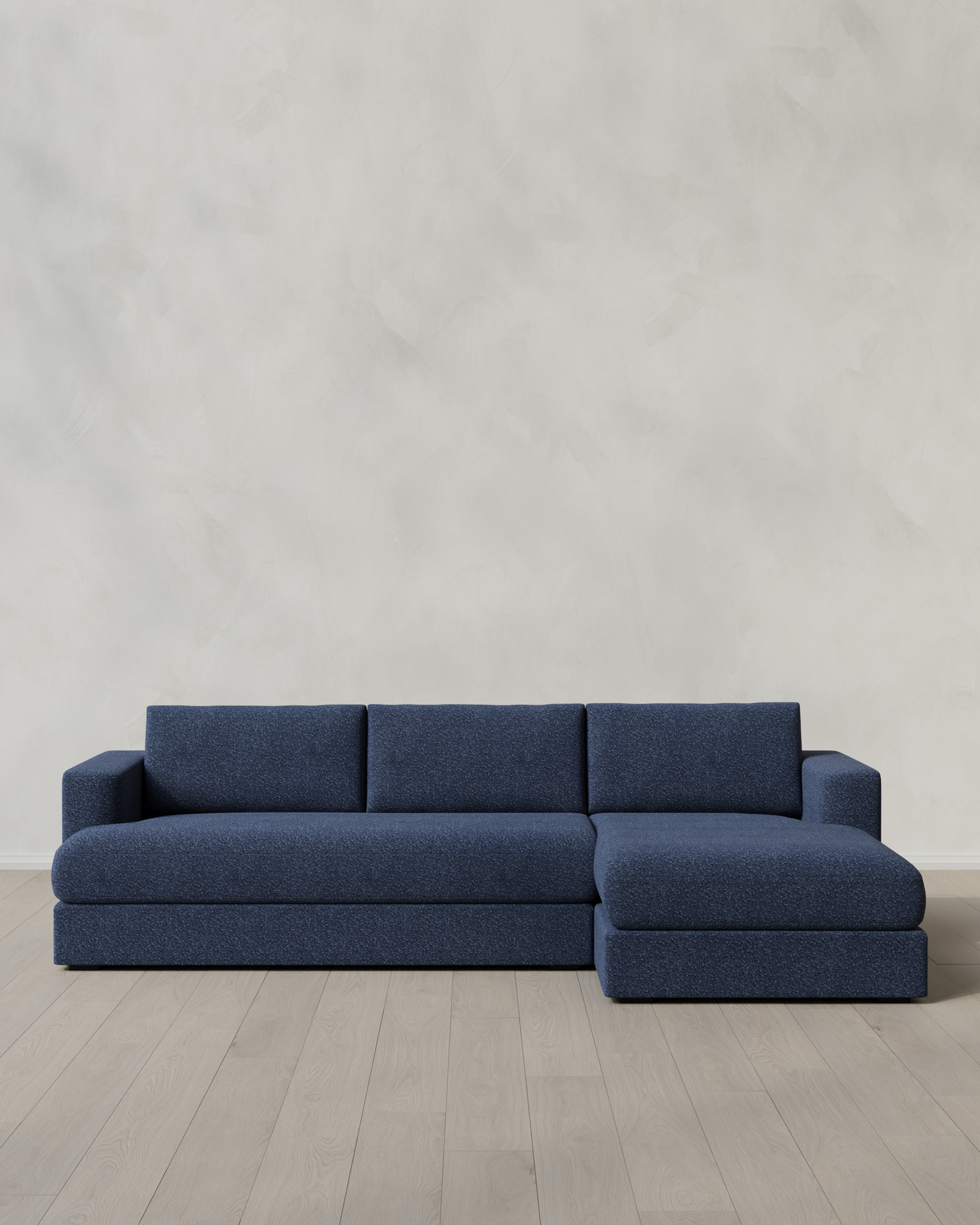 Indigo Sierra Curved Arm Chaise Sectional in Performance Boucle