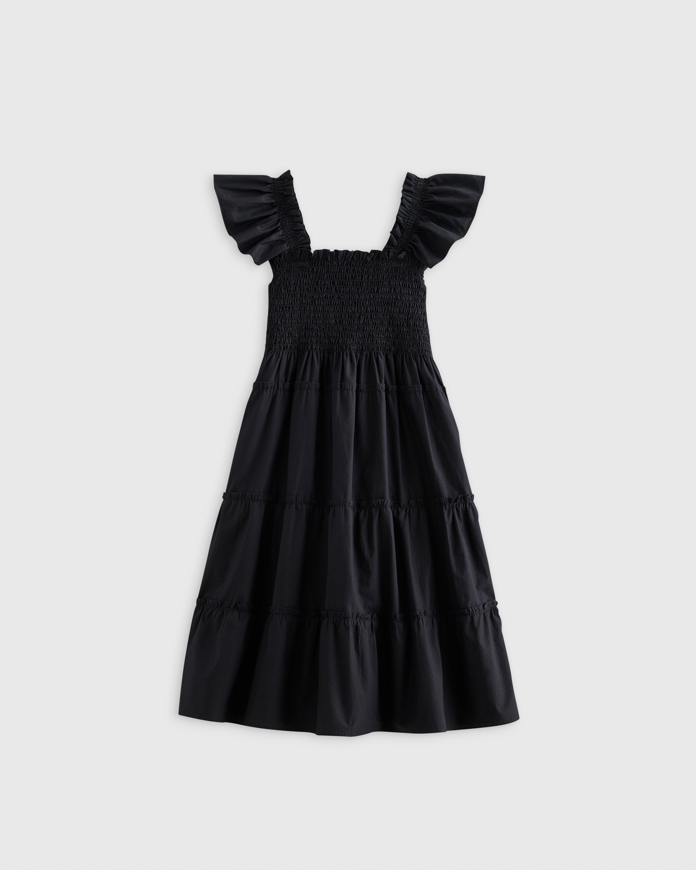 Black 100% Organic Cotton Poplin Smocked Dress