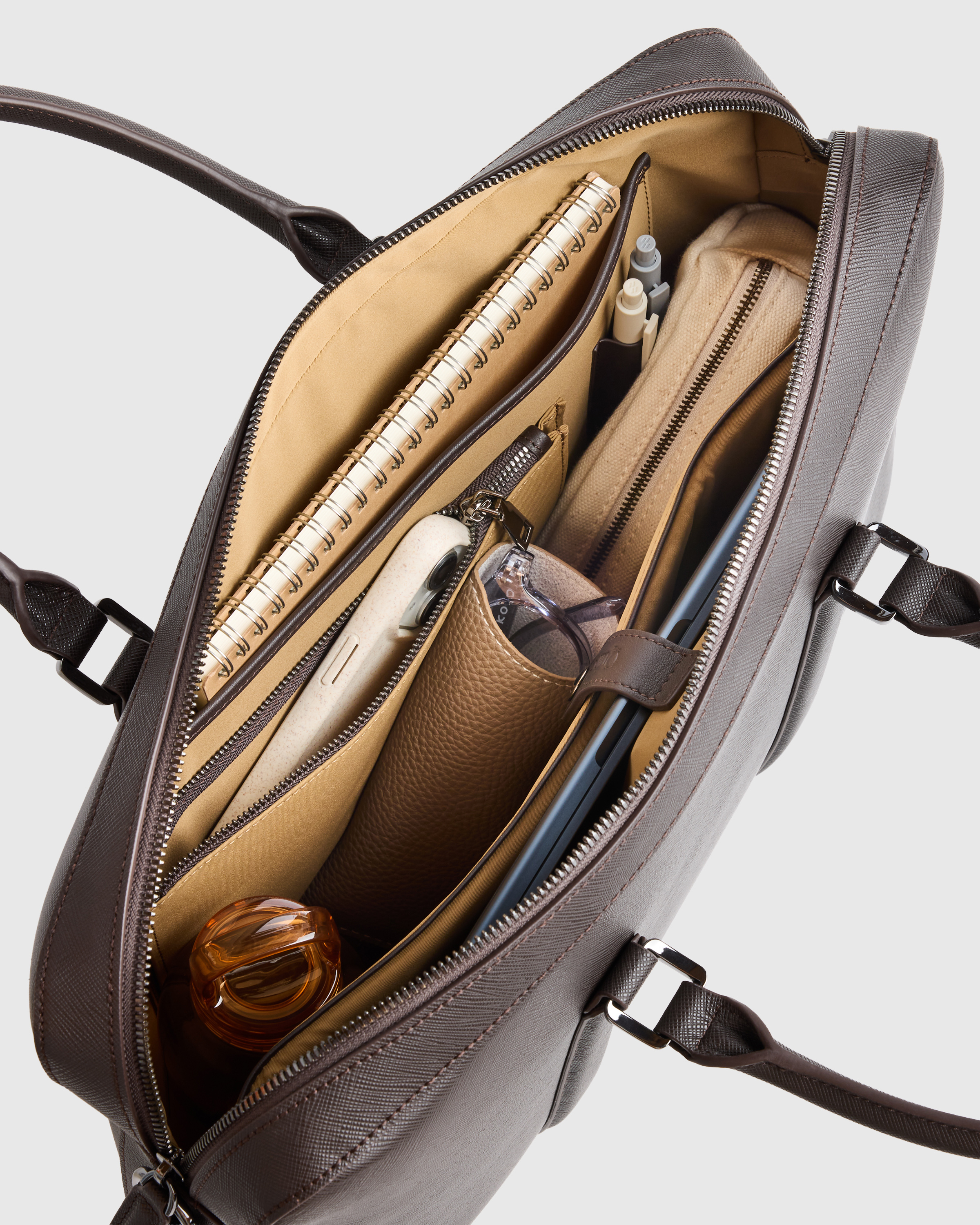 Italian Saffiano Briefcase in Hickory