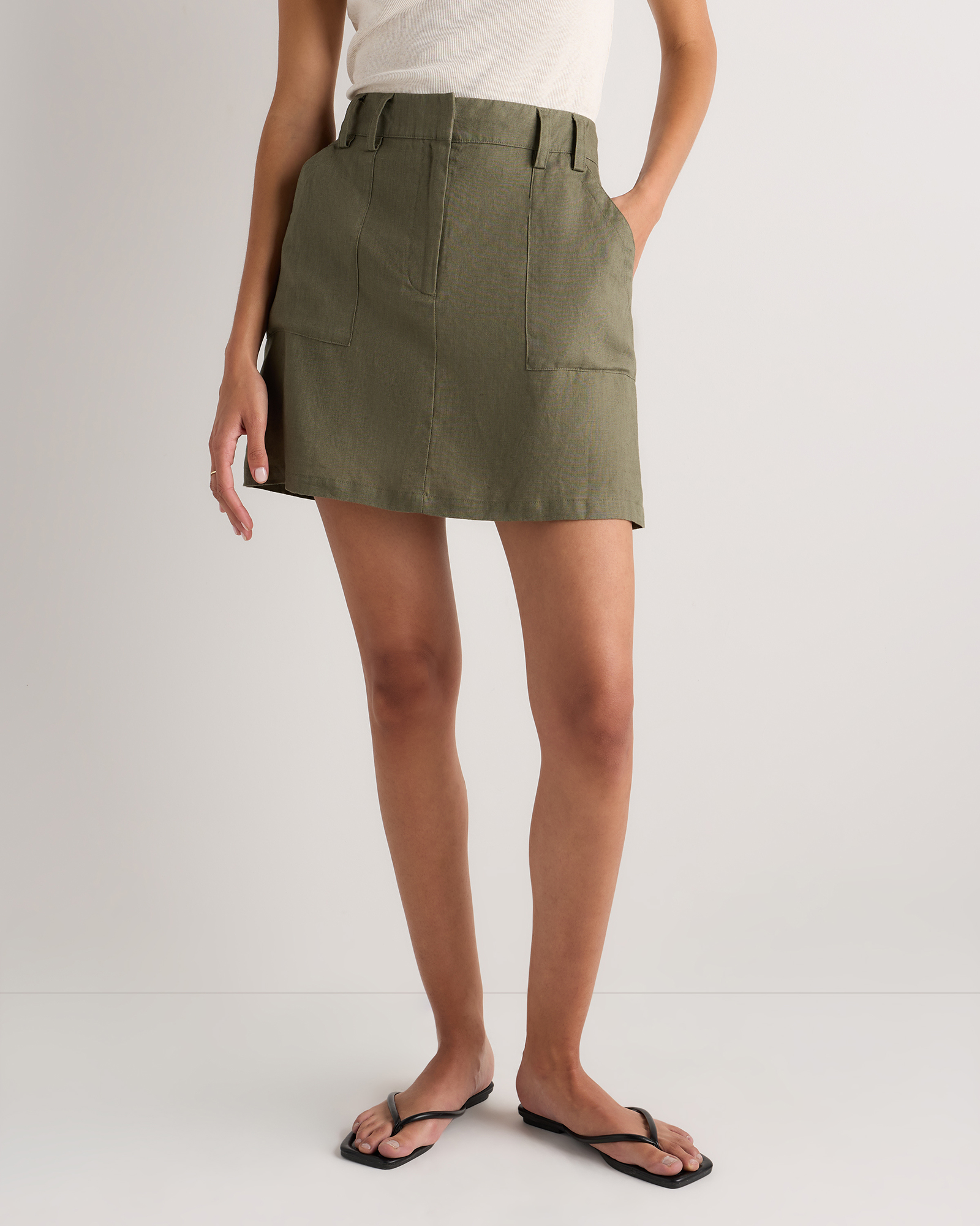 Bayberry Olive 100% European Linen Utility Skort