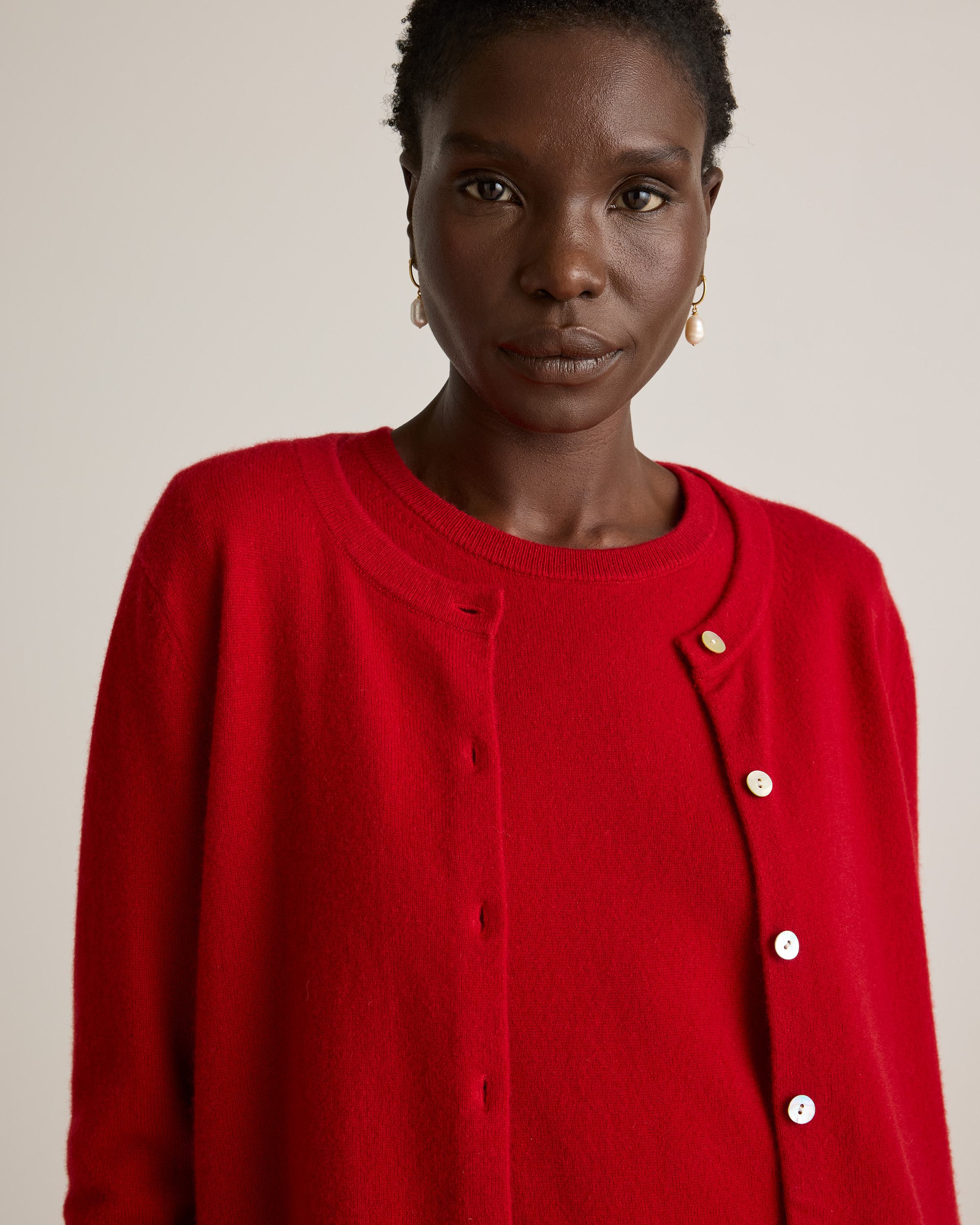 Mongolian Cashmere Cardigan Sweater in Varsity Red