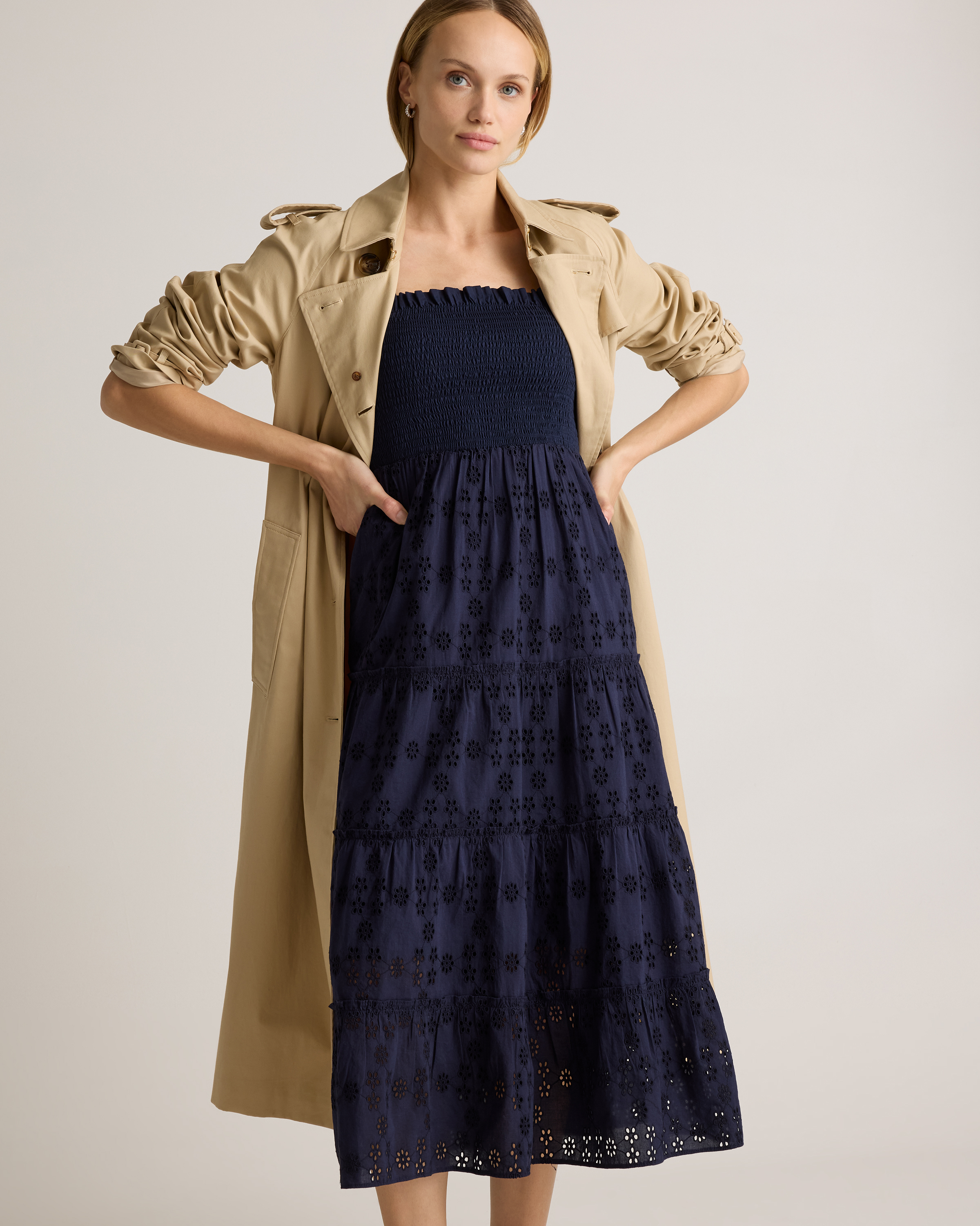 fit and flare smocked midi dress Baltic Born Womens Nellie Smocked Midi Dress | Light Blue main image 0