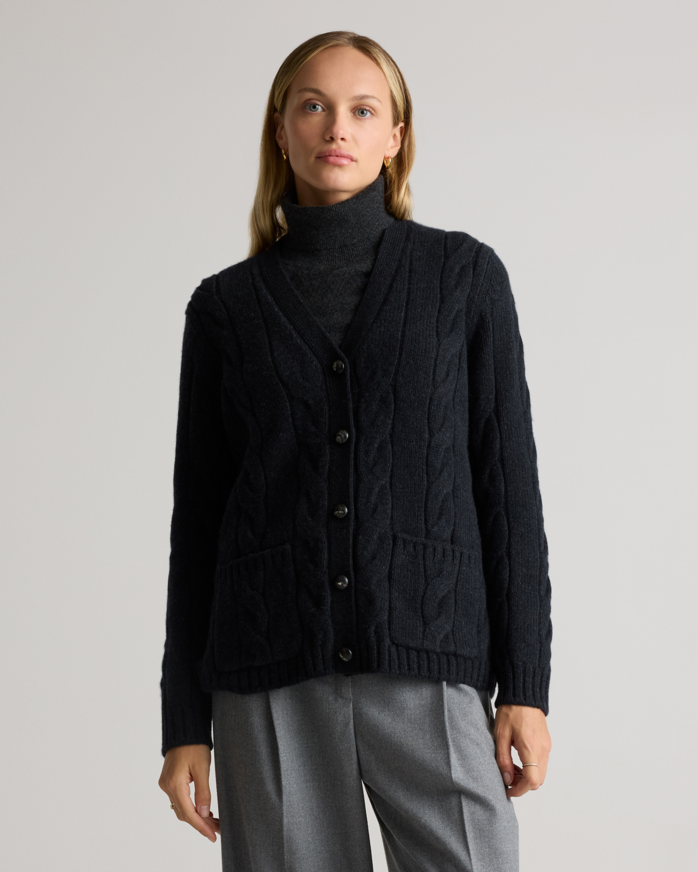 Quince Women's Luxe Baby Cashmere Cable Cardigan Sweater In Heather Caviar