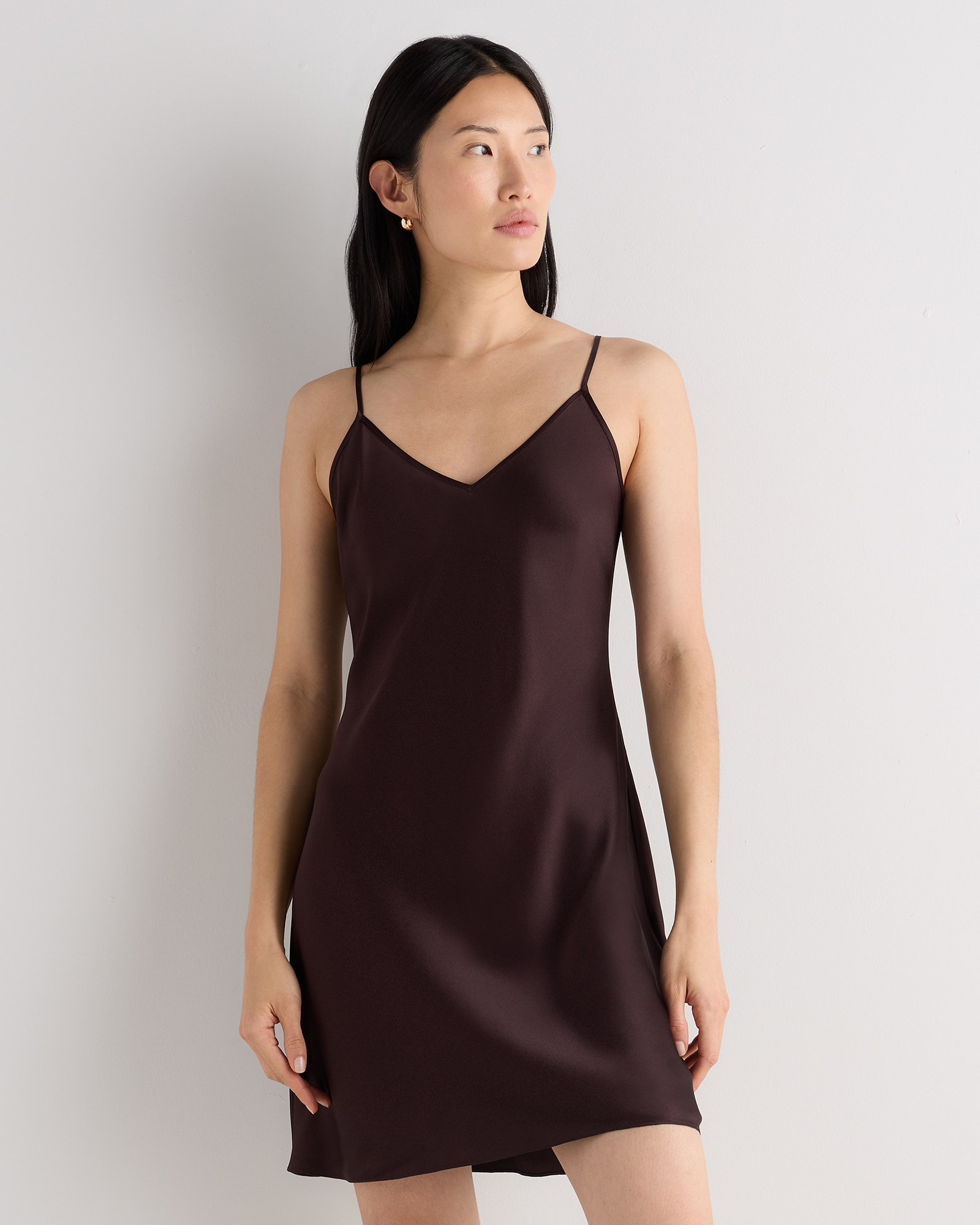 Chocolate Plum Brown 100% Washable Silk Mini Slip Dress