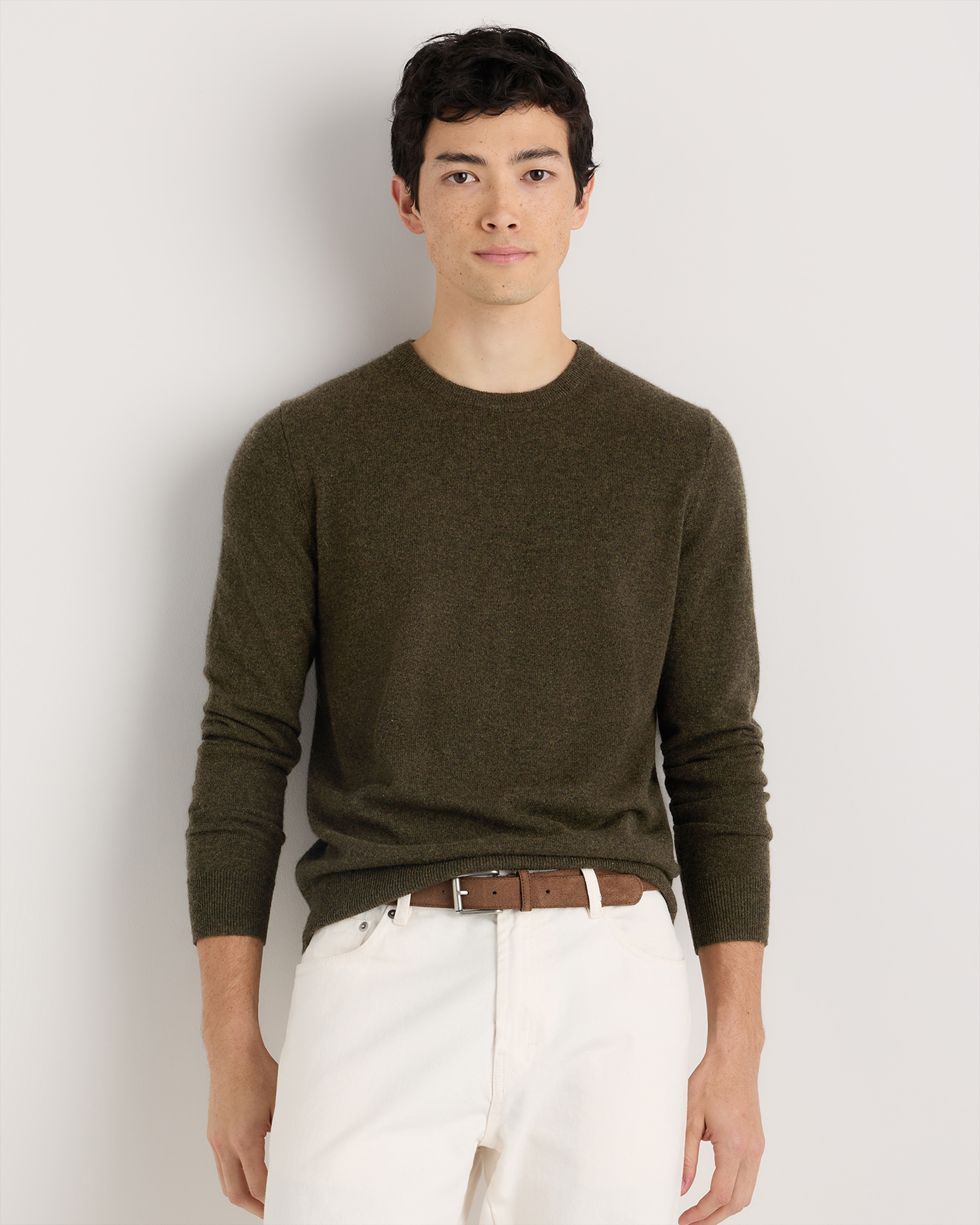 Olive Twist Mongolian Cashmere Crewneck Sweater