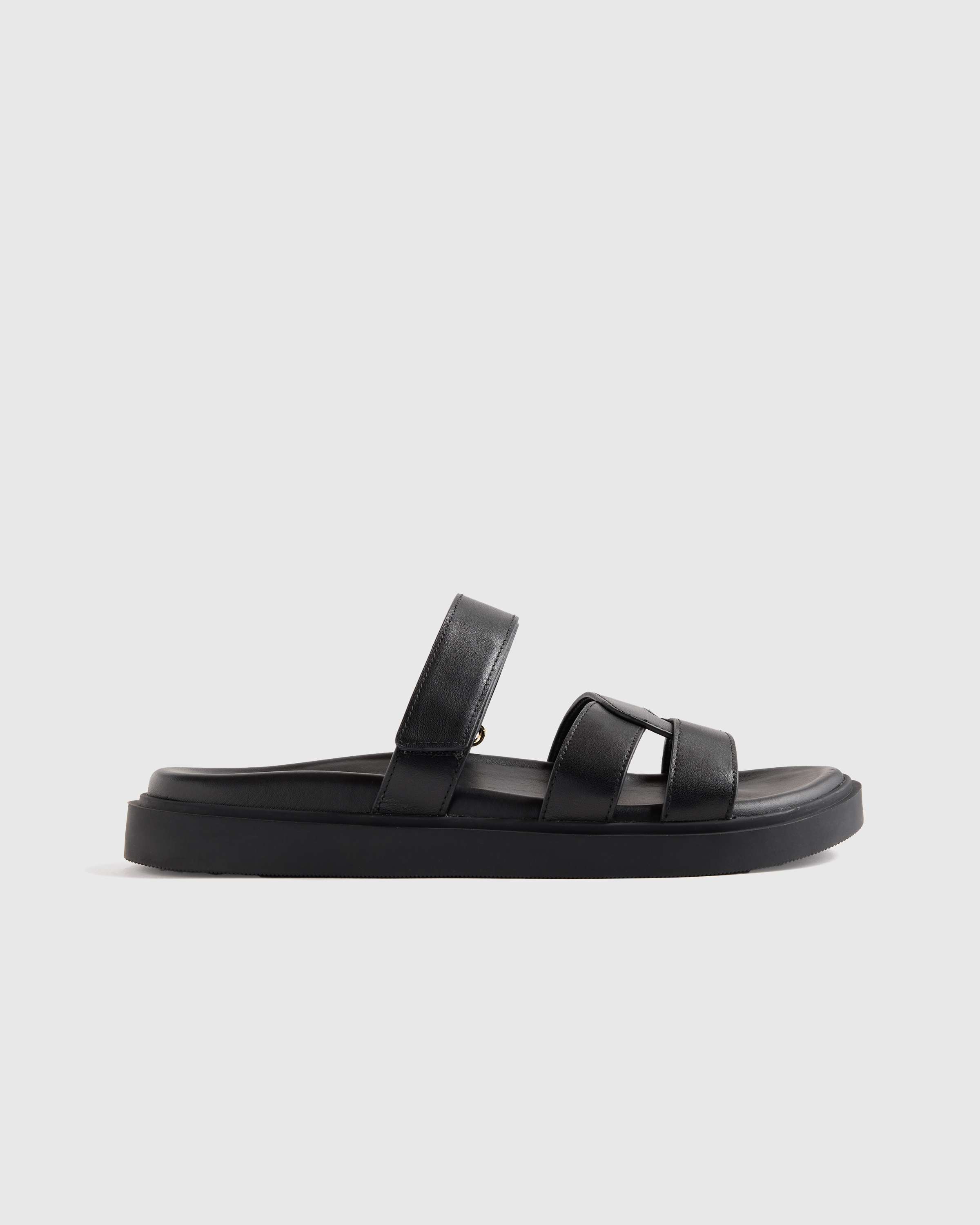 Black Italian Leather Sport Slide Sandal
