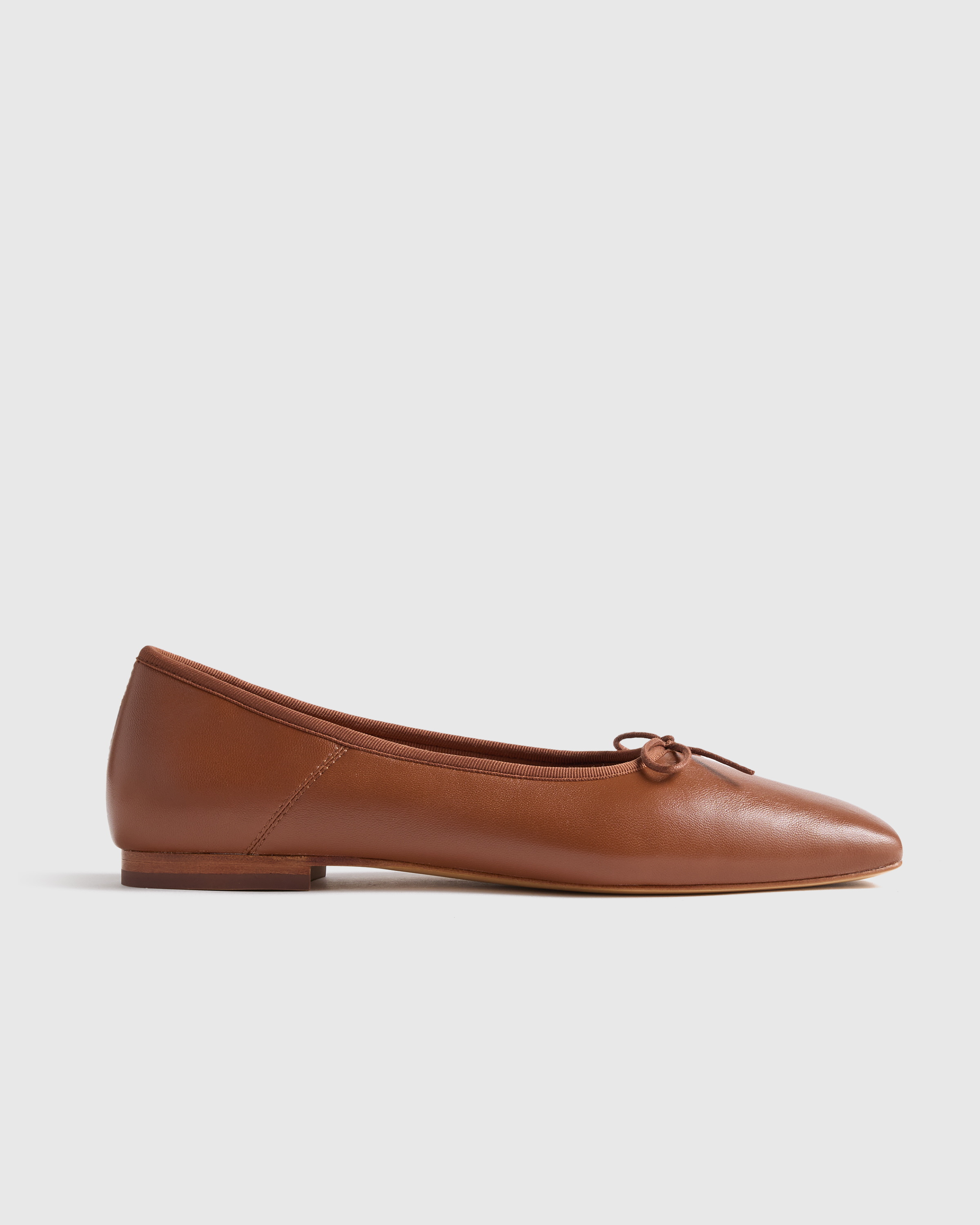 Cognac Italian Leather Square Toe Ballet Flat