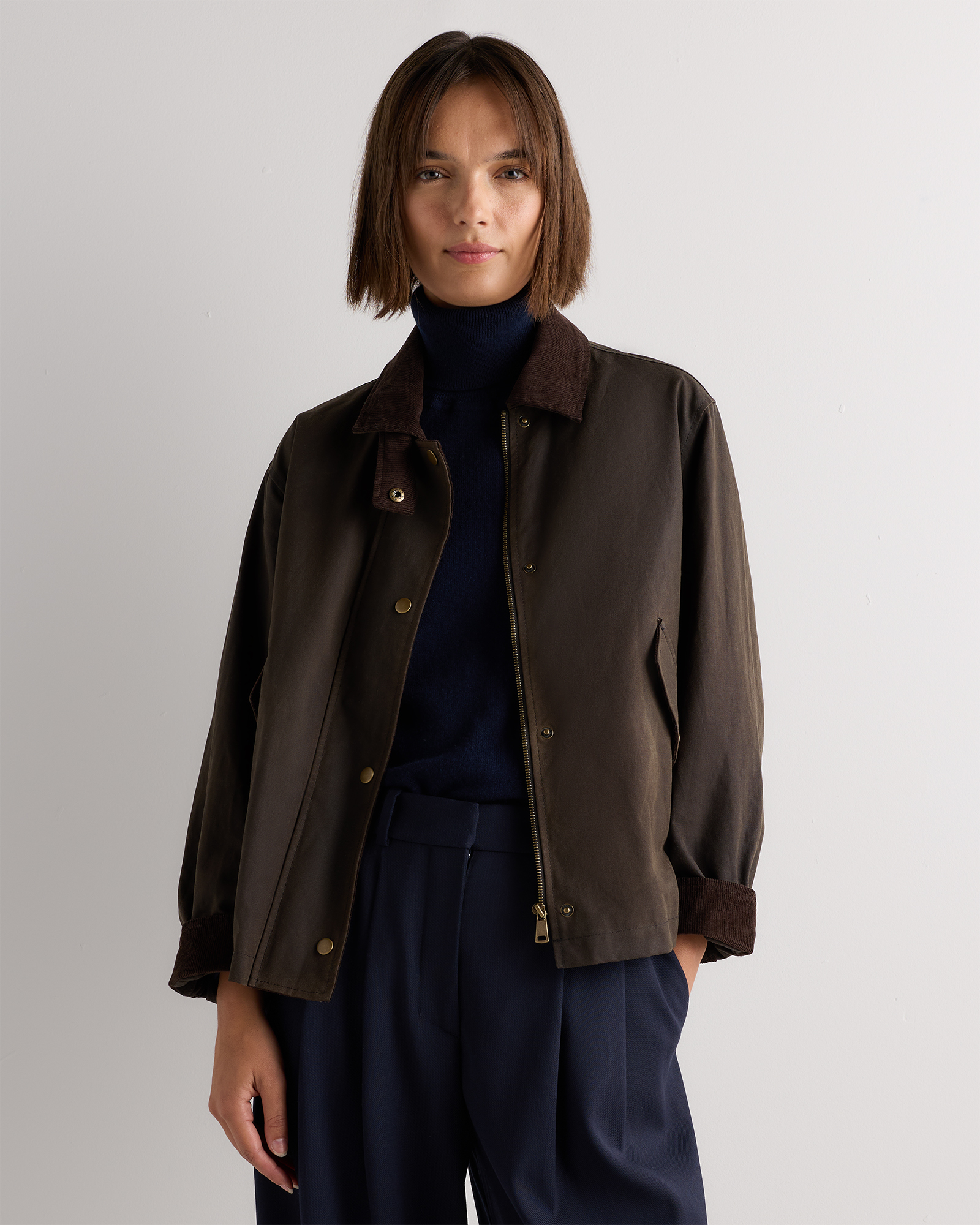 Rustic Olive Organic Waxed Cotton Cropped Barn Jacket