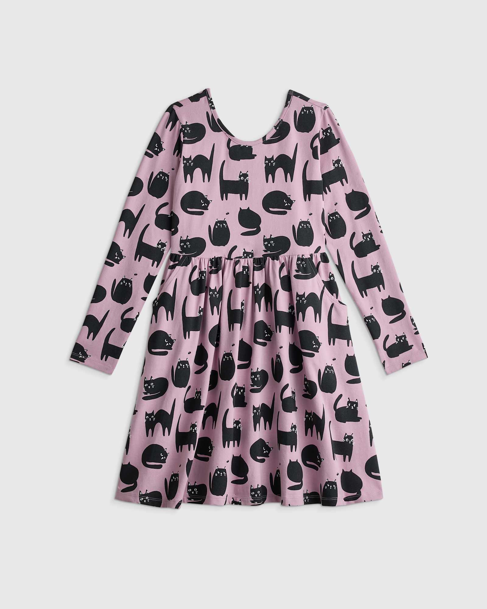 Purr-ple Cat Nap Organic Cotton Long Sleeve Skater Dress