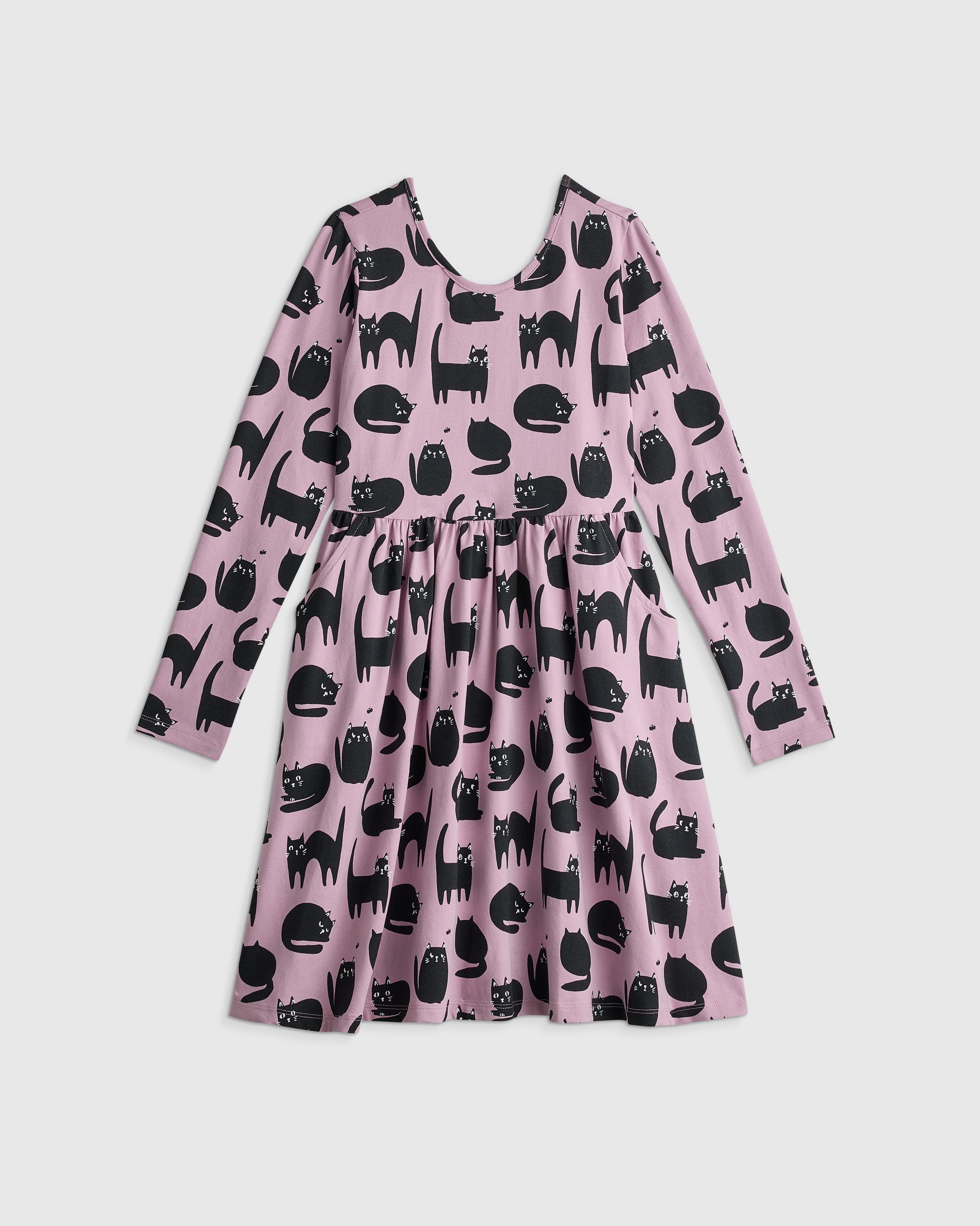 Purr-ple Cat Nap Organic Cotton Long Sleeve Skater Dress 