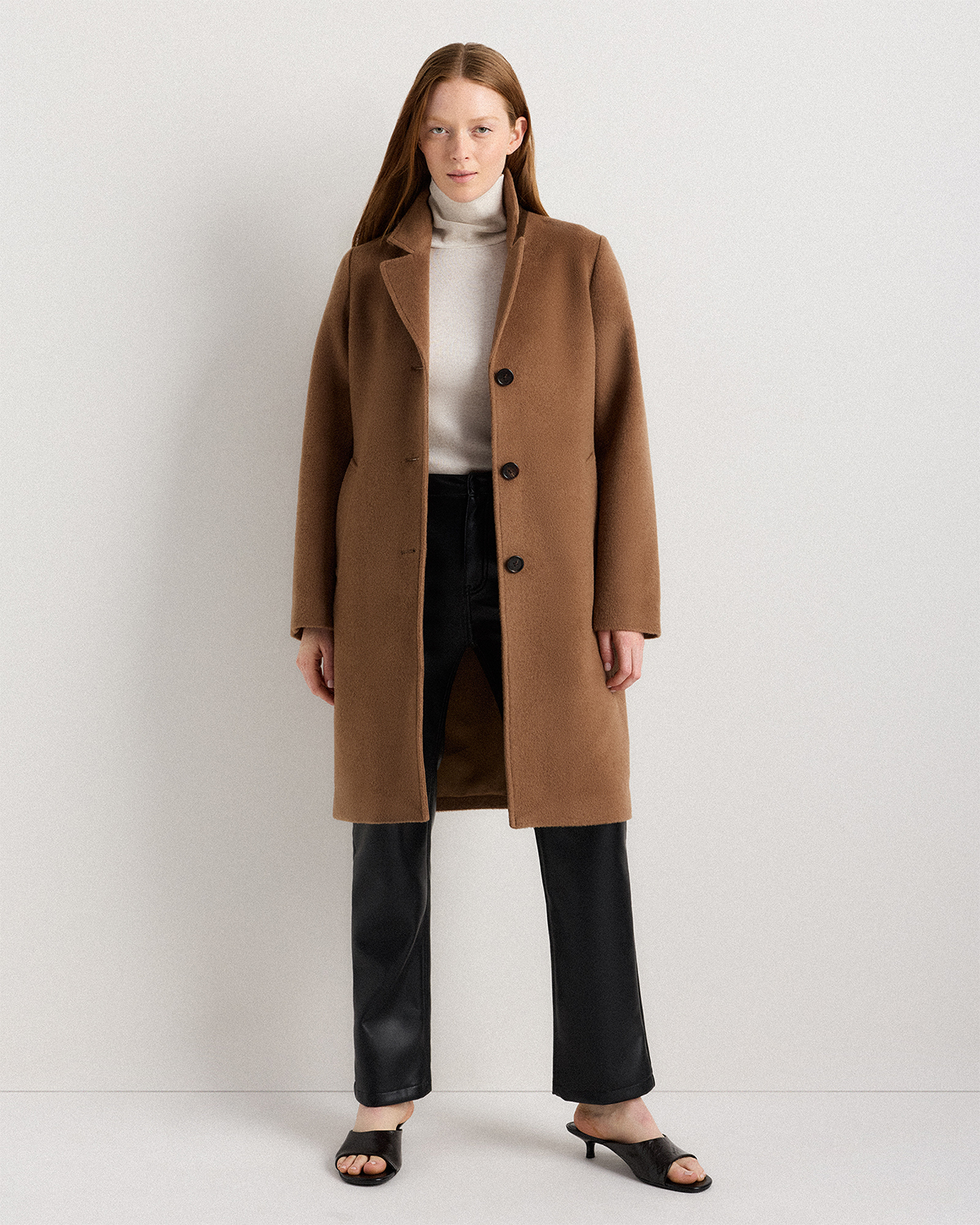 Camel Hair Single-Breasted Midi Coat in Mocha Brown