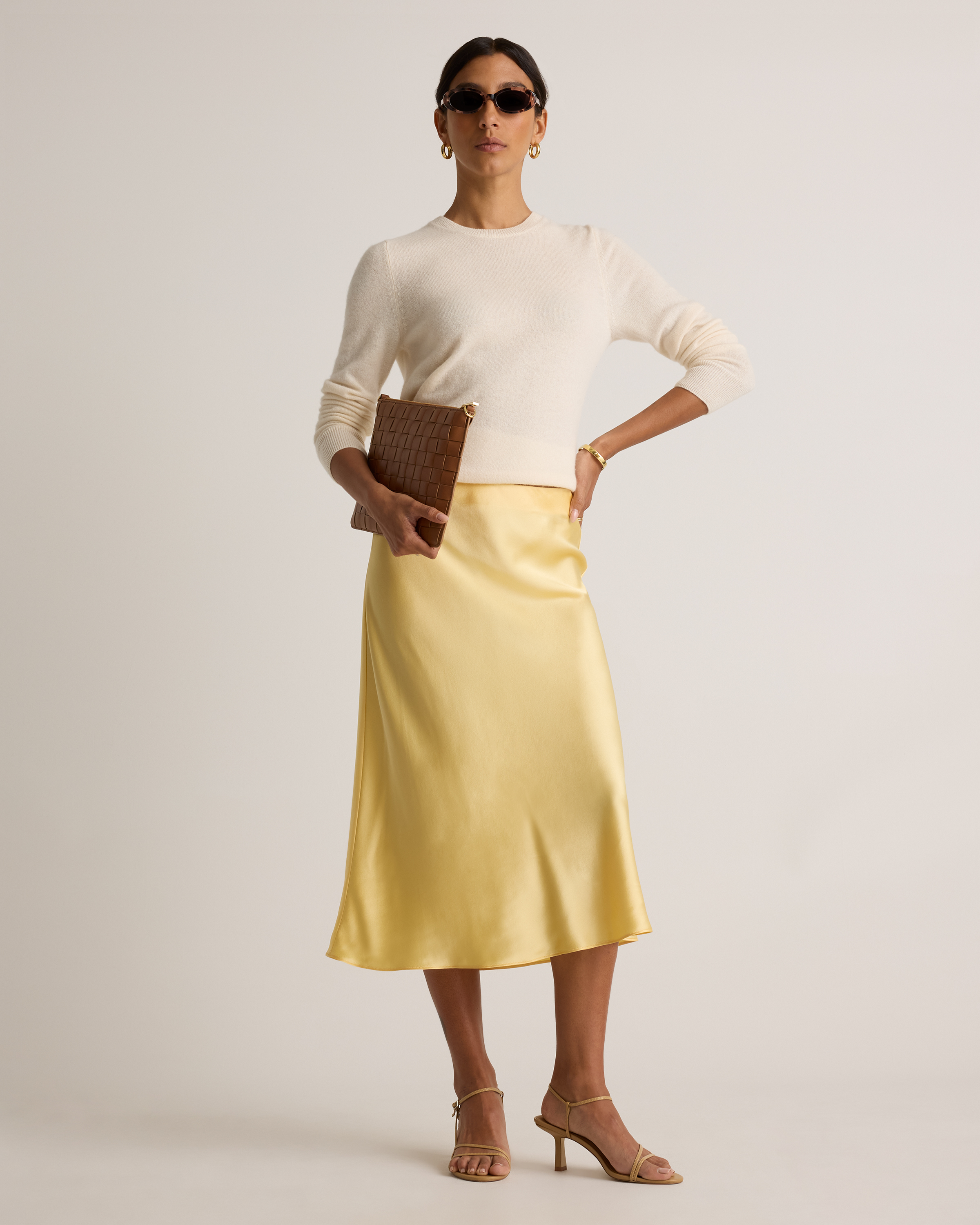 100% Washable Silk Skirt in Butter Yellow