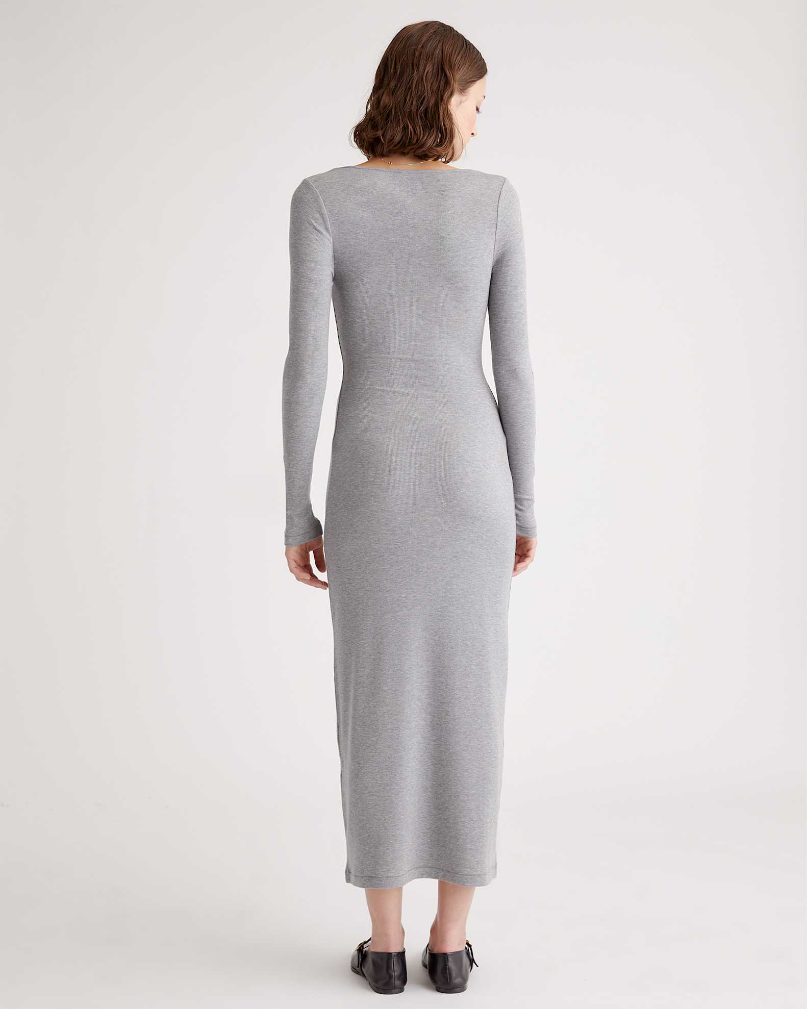 Quince Women's Tencel Rib Knit Long Sleeve Square Neck Dress, Heather Grey, Size XL - Sustainable, Soft & Breathable Quince Women's Tencel Rib Knit Long Sleeve Square Neck Dress, Heather Grey, Size XL - Sustainable, Soft & Breathable