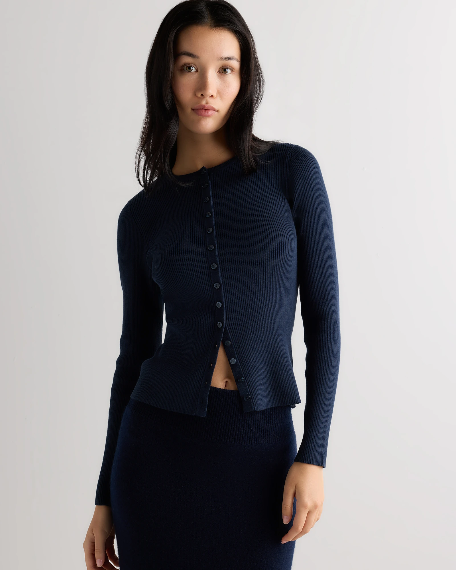 Women's Cotton Cashmere Fitted Ribbed Cardigan