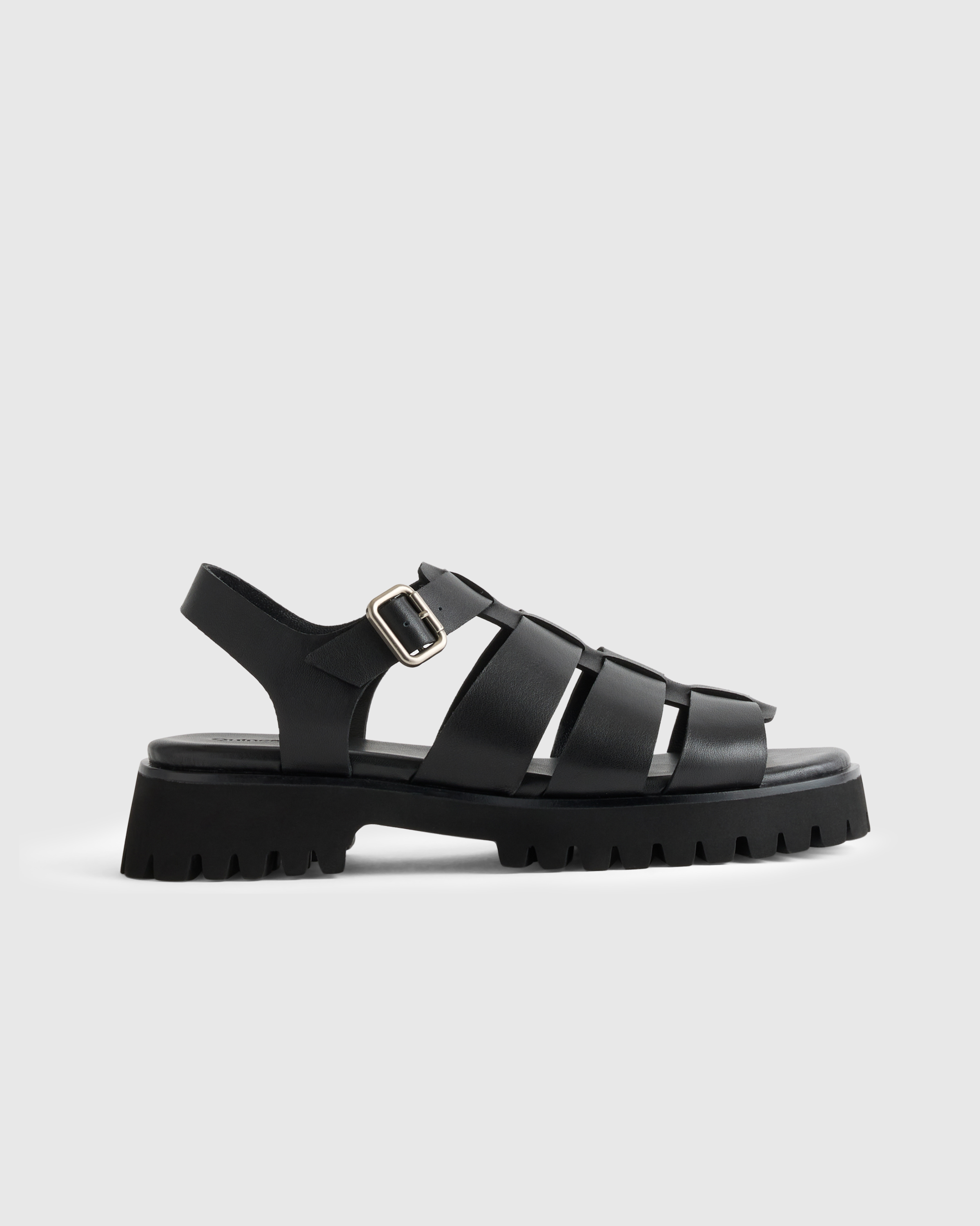 Black Italian Leather Lug Sole Fisherman Sandal