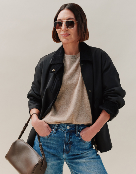Vintage Black Organic Waxed Cotton Cropped Barn Jacket