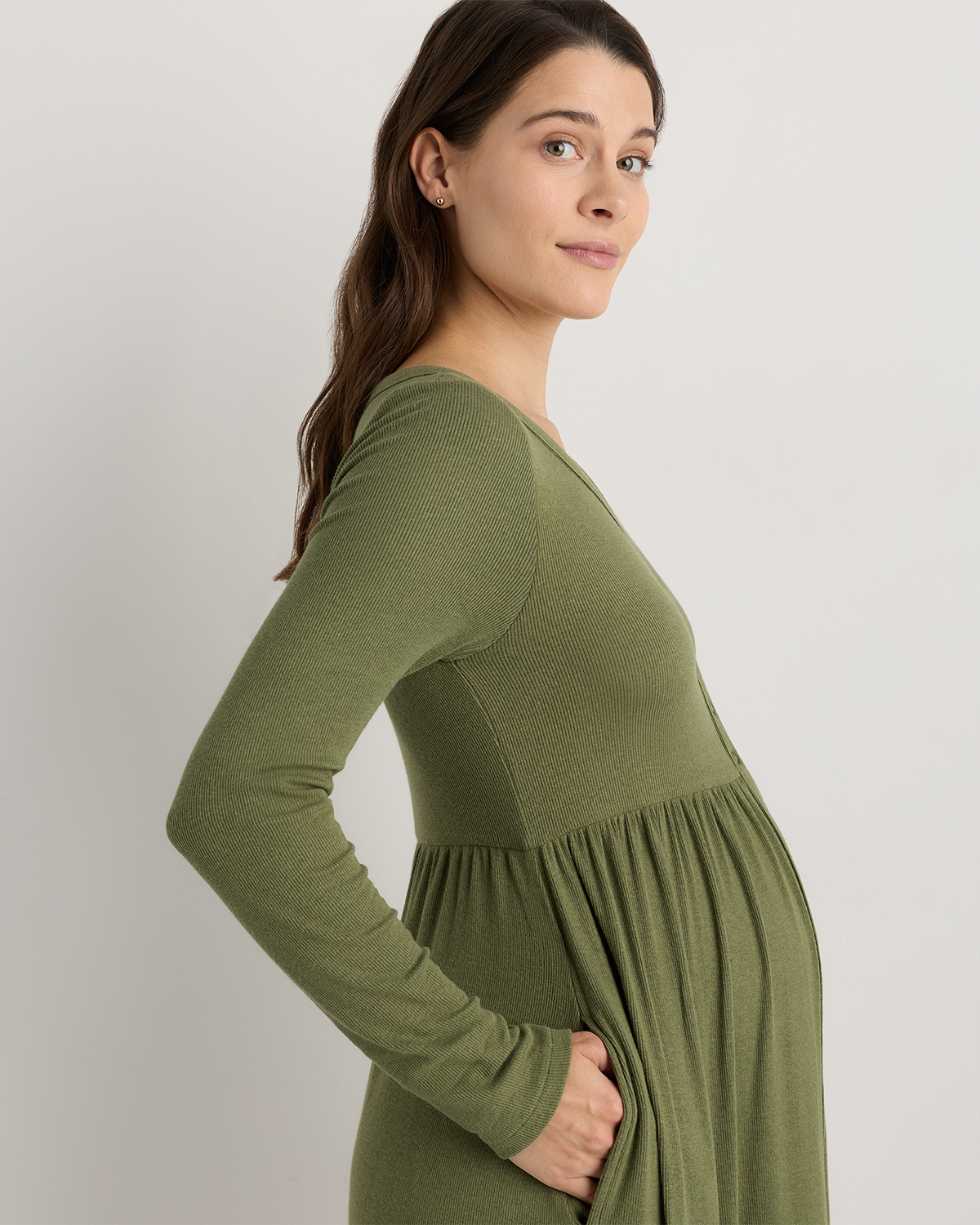 Washable Stretch Silk High Neck Midi Dress