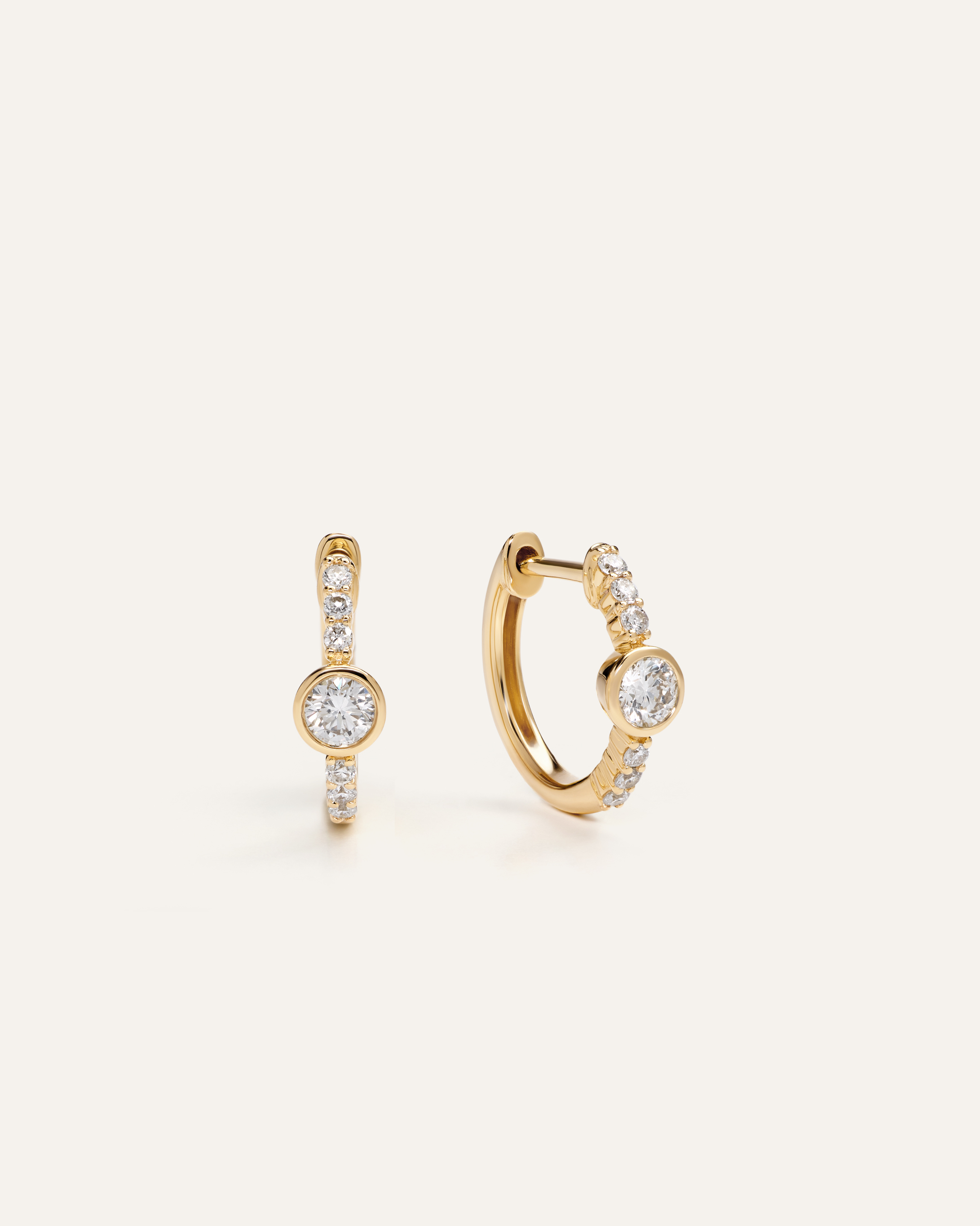 Yellow Gold 14K Gold Lab Grown Diamond Bezel Pave Huggies
