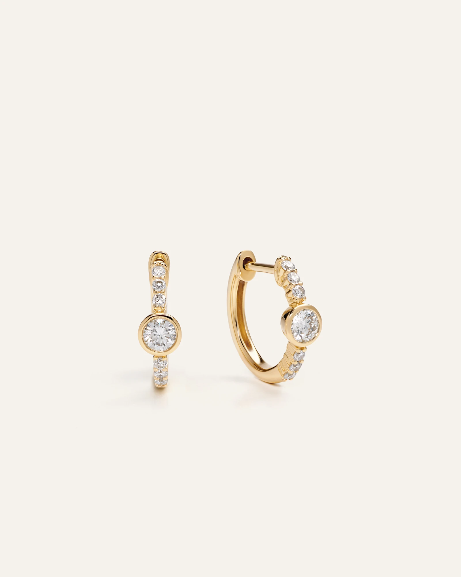 14K Gold Lab Grown Diamond Bezel Pave Huggies