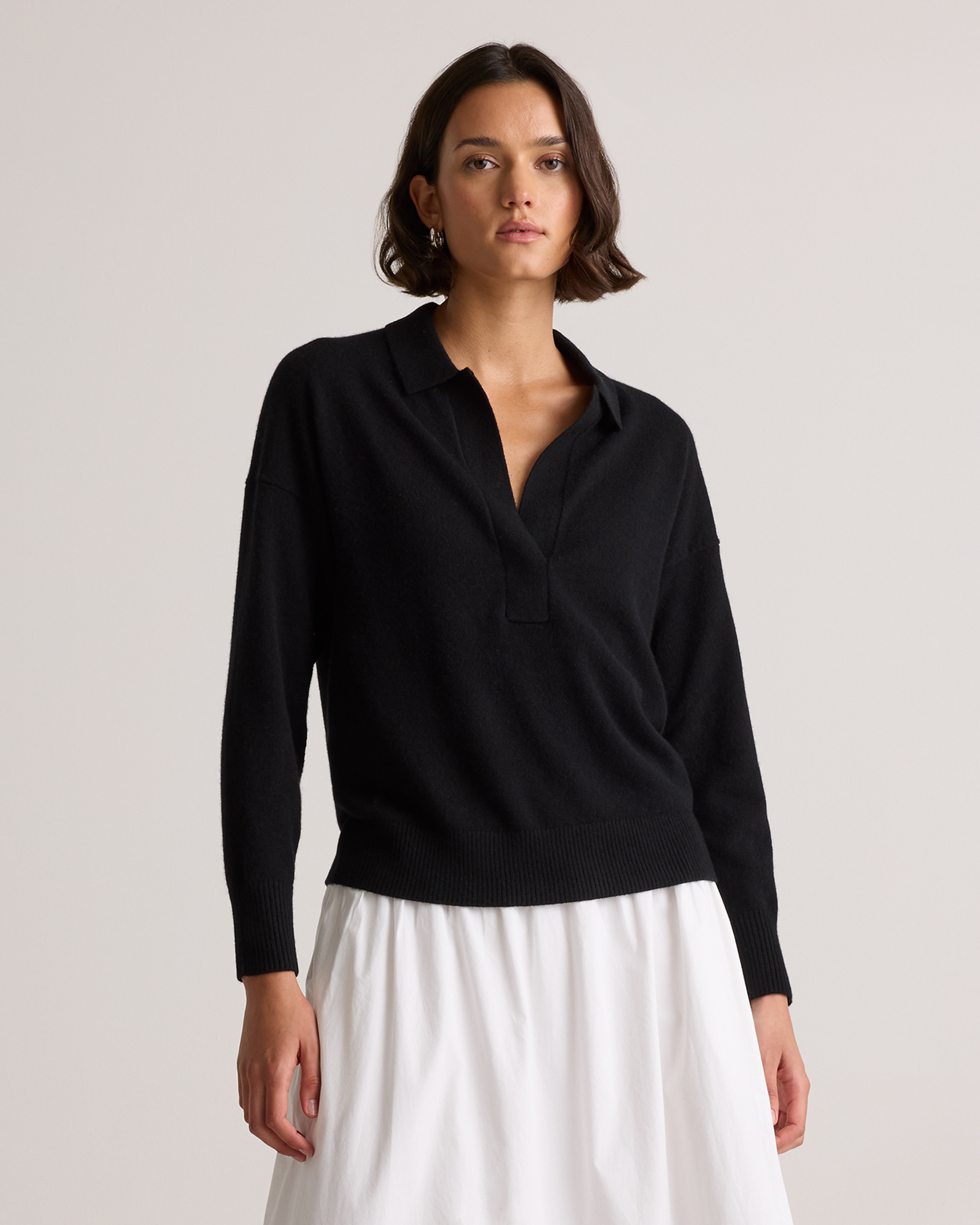 Black Mongolian Cashmere Polo Sweater