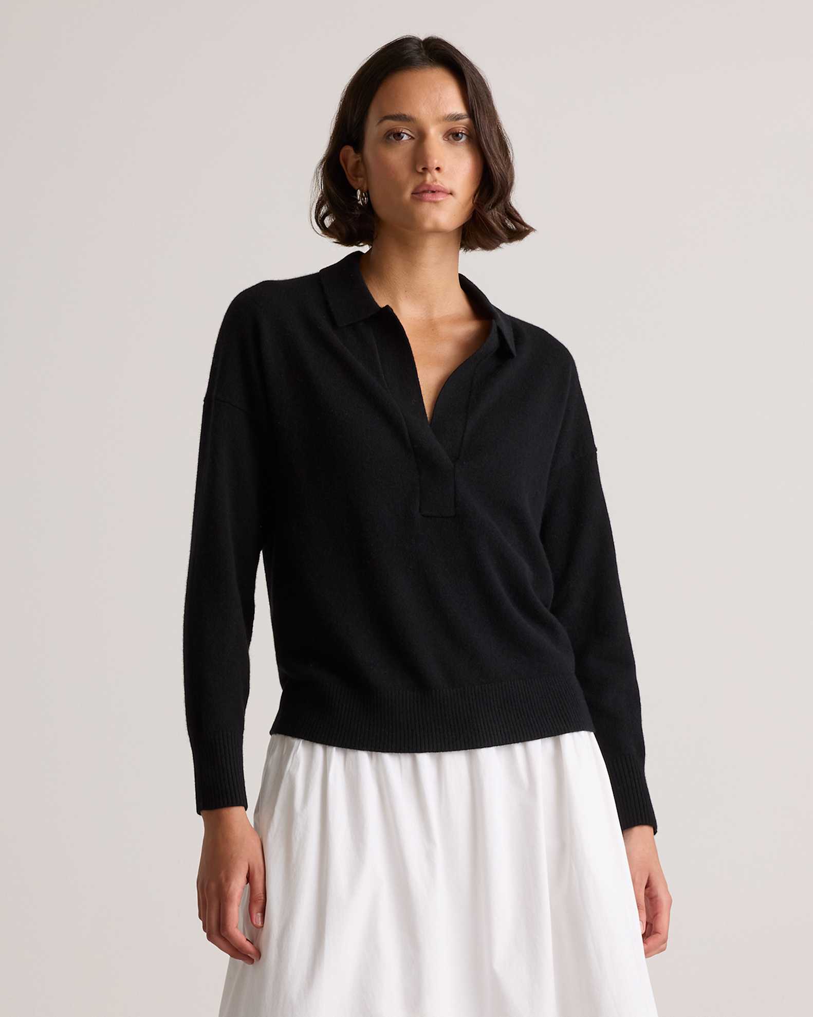 Women's Mongolian Cashmere Polo Sweater in Black
