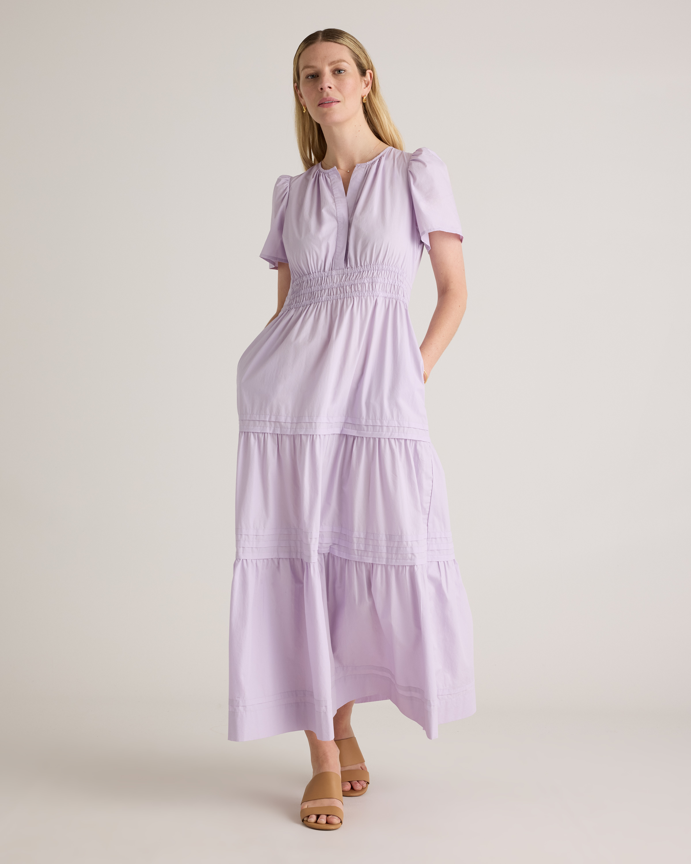 Pastel Lilac 100% Organic Cotton Poplin Tiered Maxi Dress