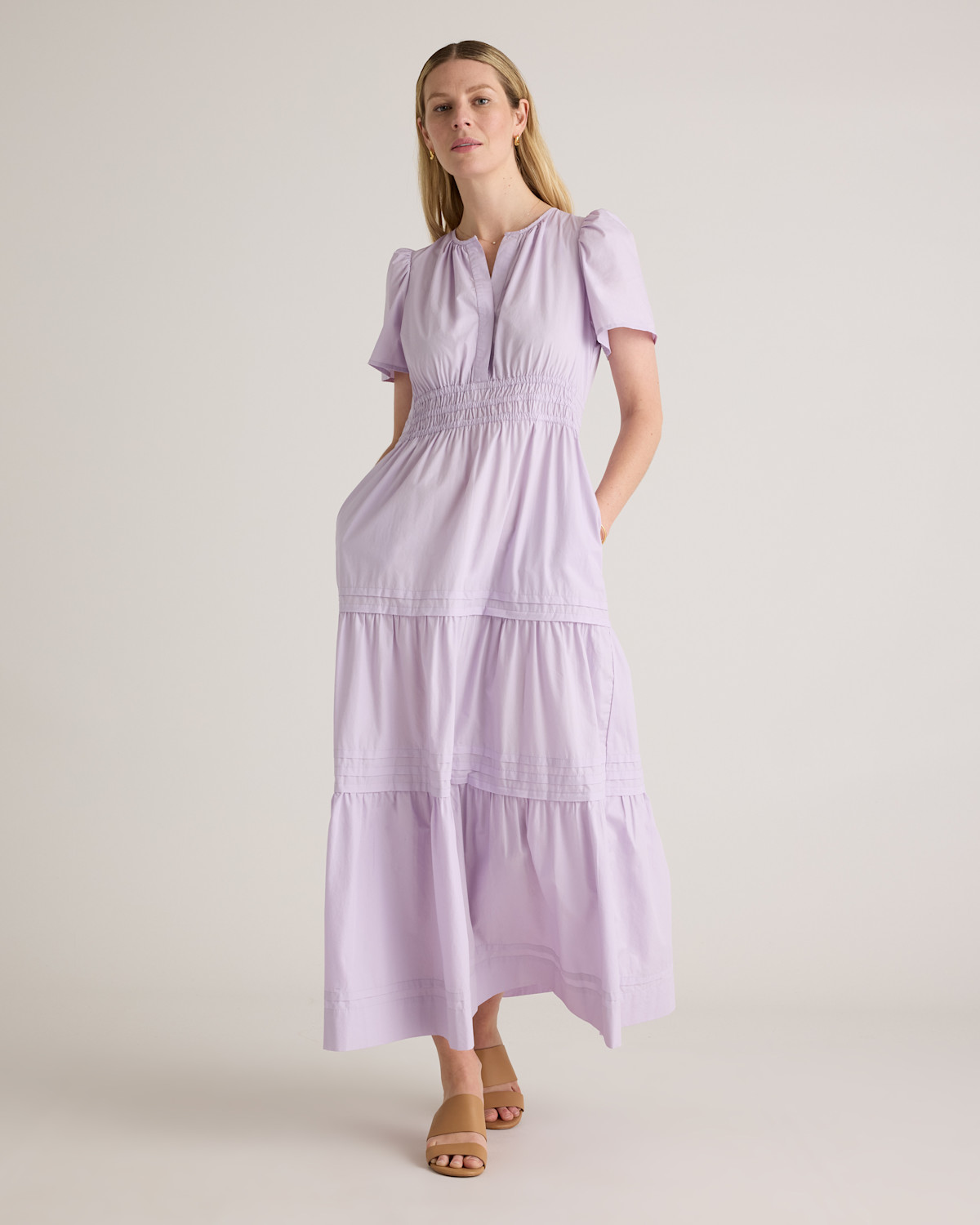Quince 100% Organic Cotton Tiered Maxi Dress in Pastel Lilac