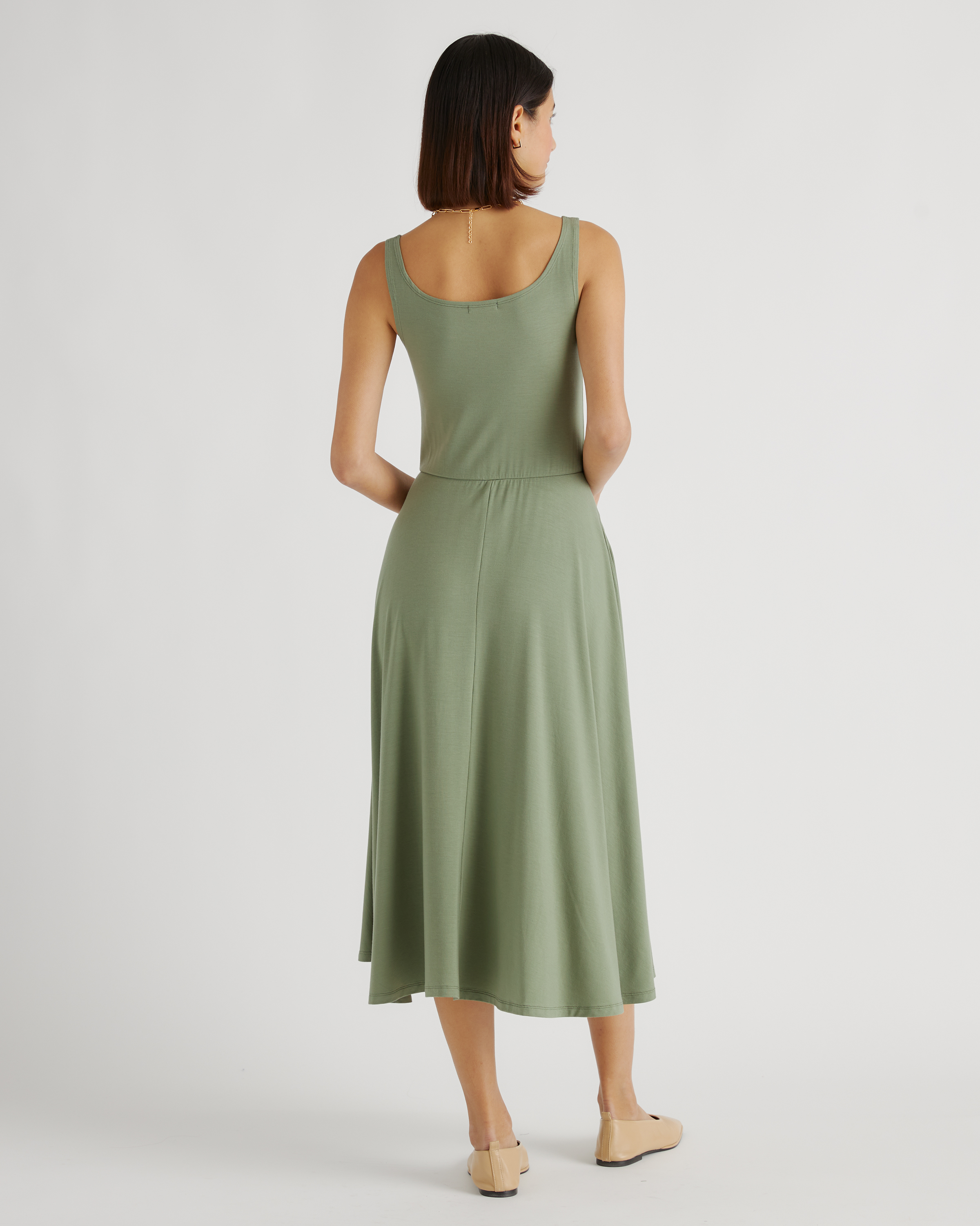 linen shirt dress knee length Brown Cotton Linen Yoked Knee Length Shift Dress 26" / Tall (5'7" and above)
