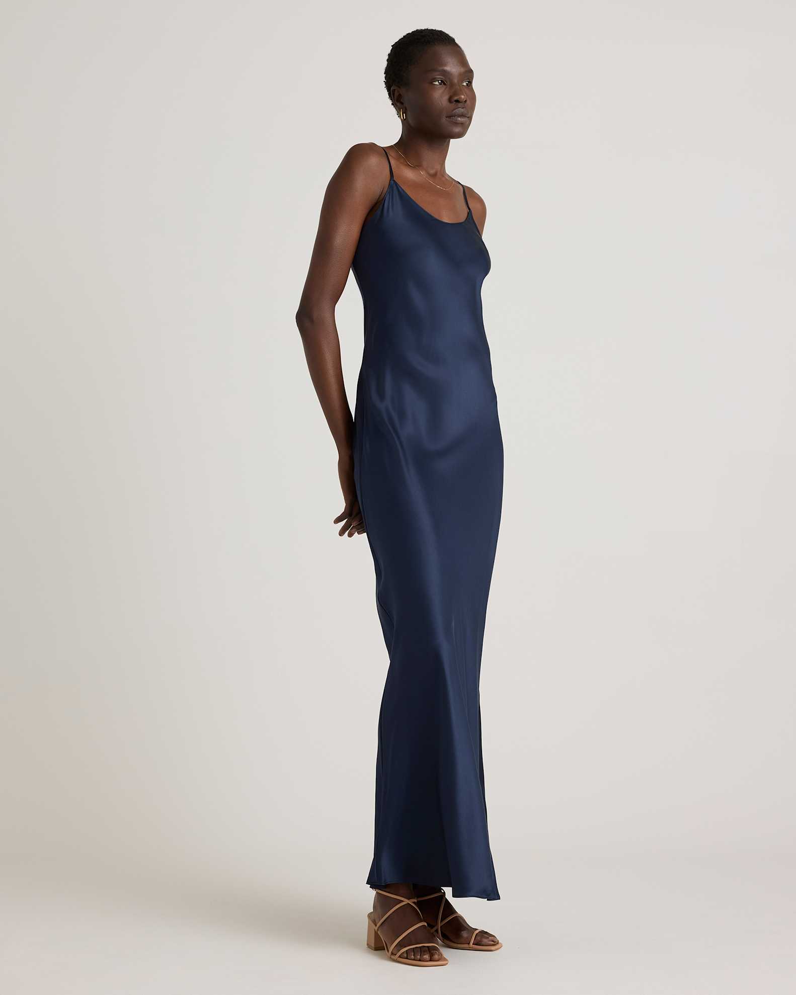 100% Washable Silk Maxi Slip Dress in Navy 100% Washable Silk Maxi Slip Dress in Navy