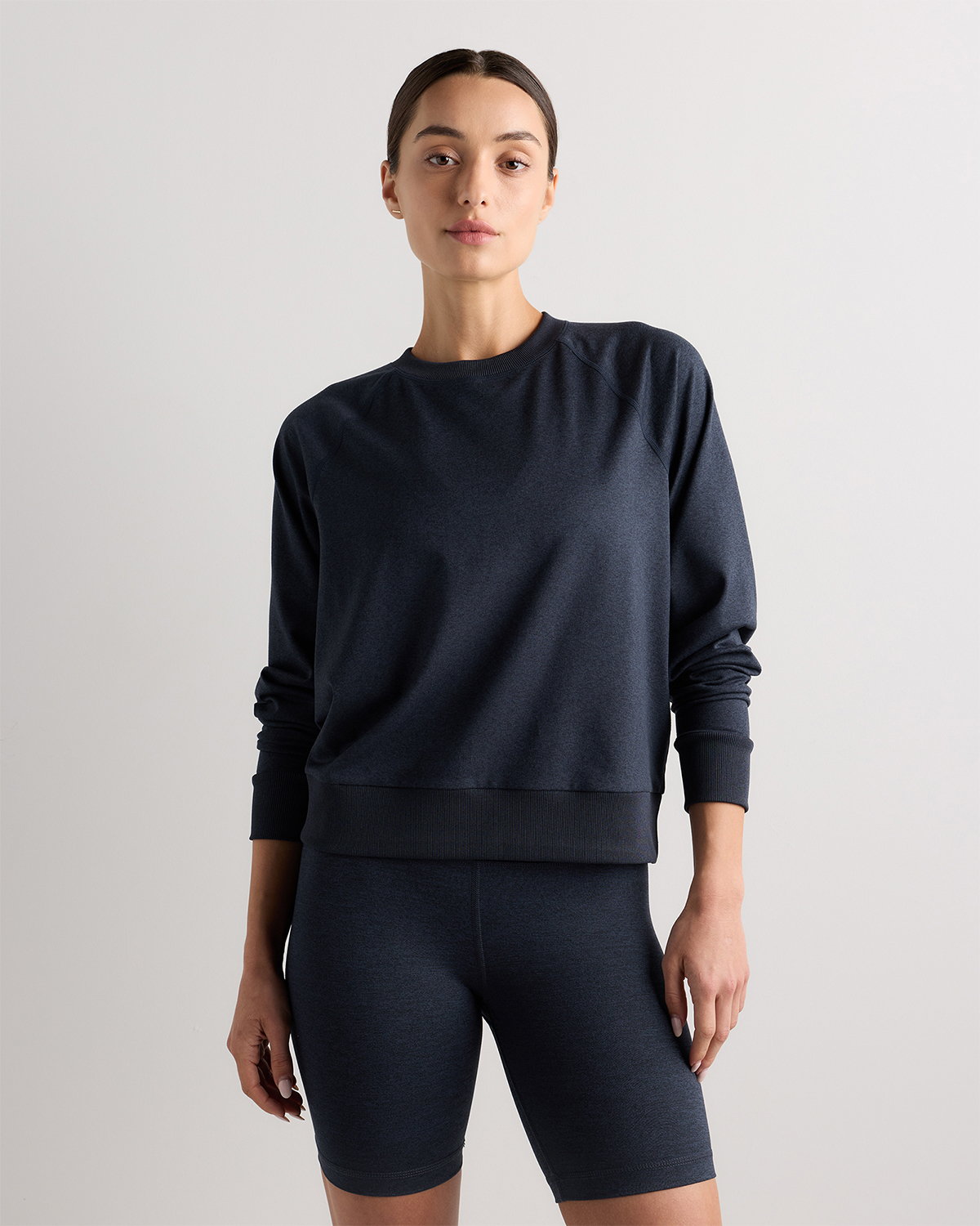 Heather Deep Navy Flowknit Pullover Crew
