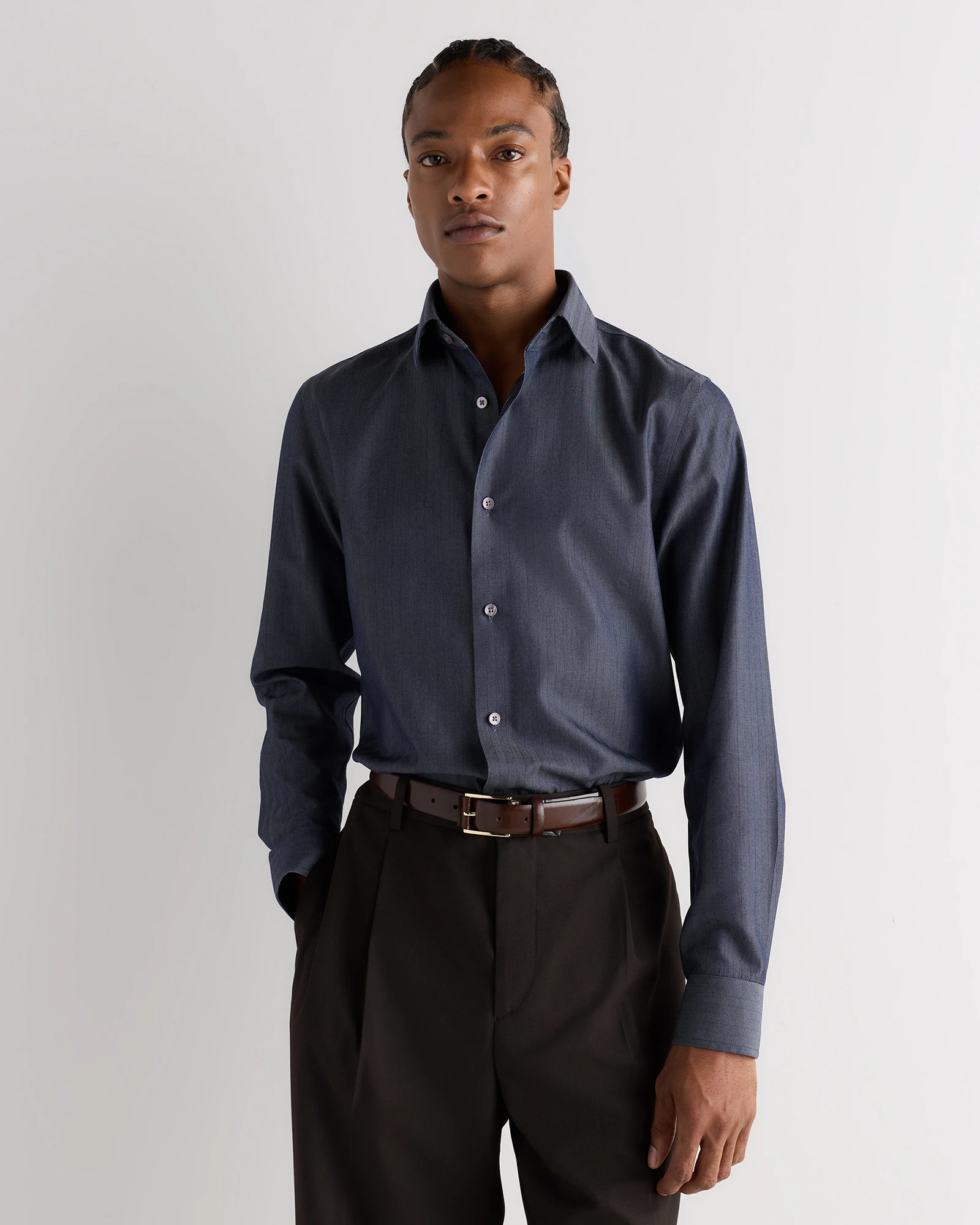 Men's Supima Cotton Herringbone Dress Shirt - Slim Fit