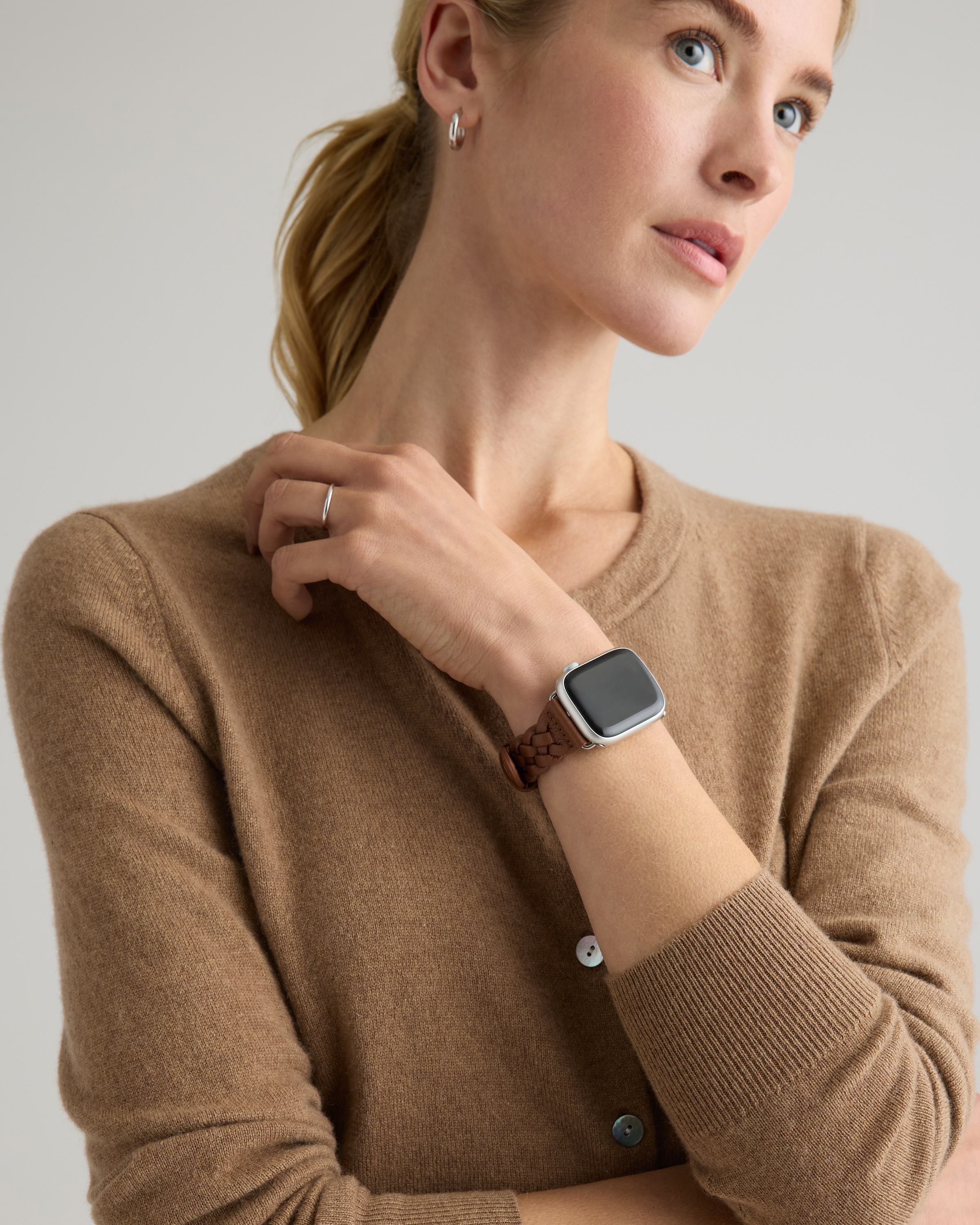 Braided Leather Smartwatch Band in Dark Brown