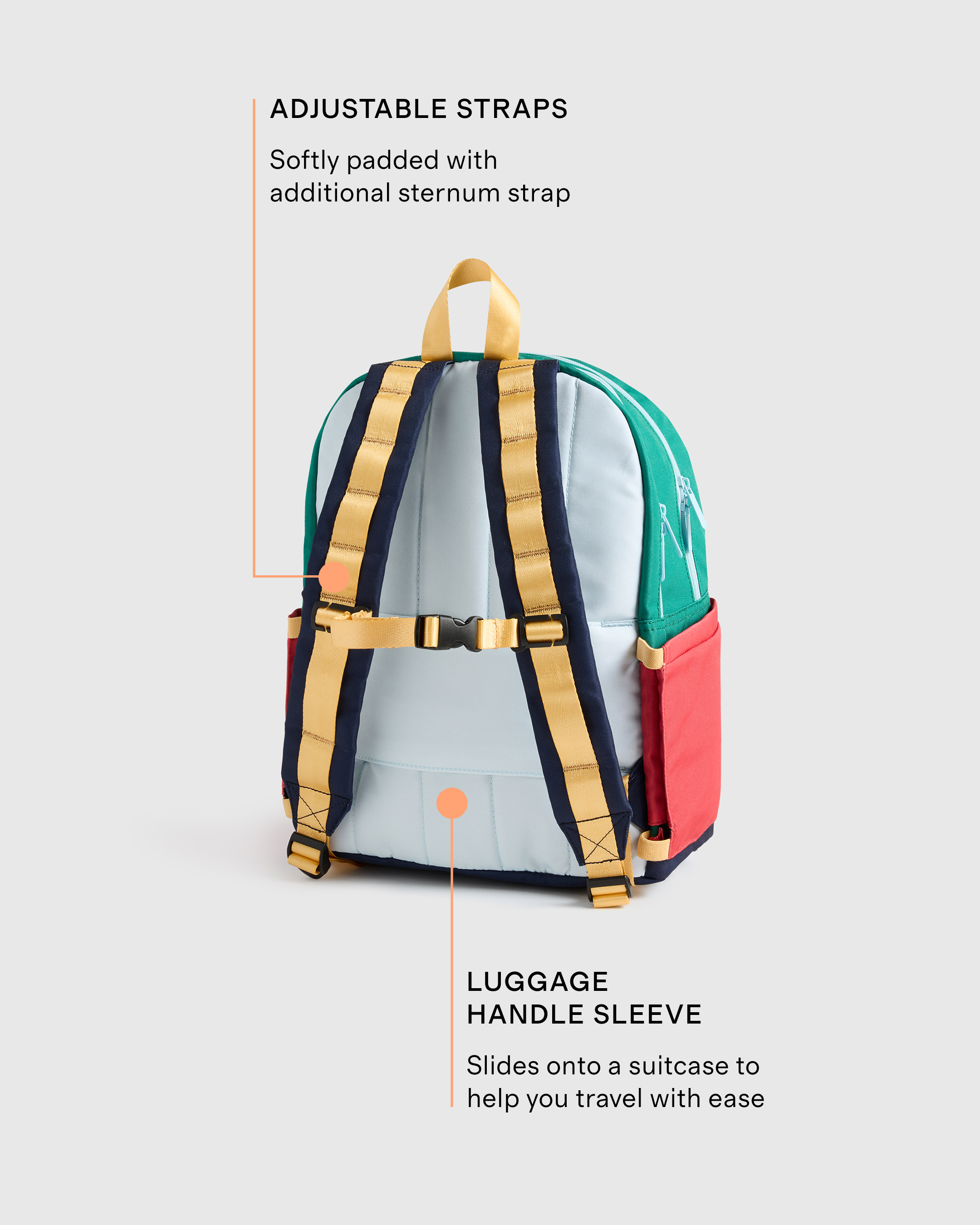 Recycled Double Pocket Backpack - Medium in Colorblock