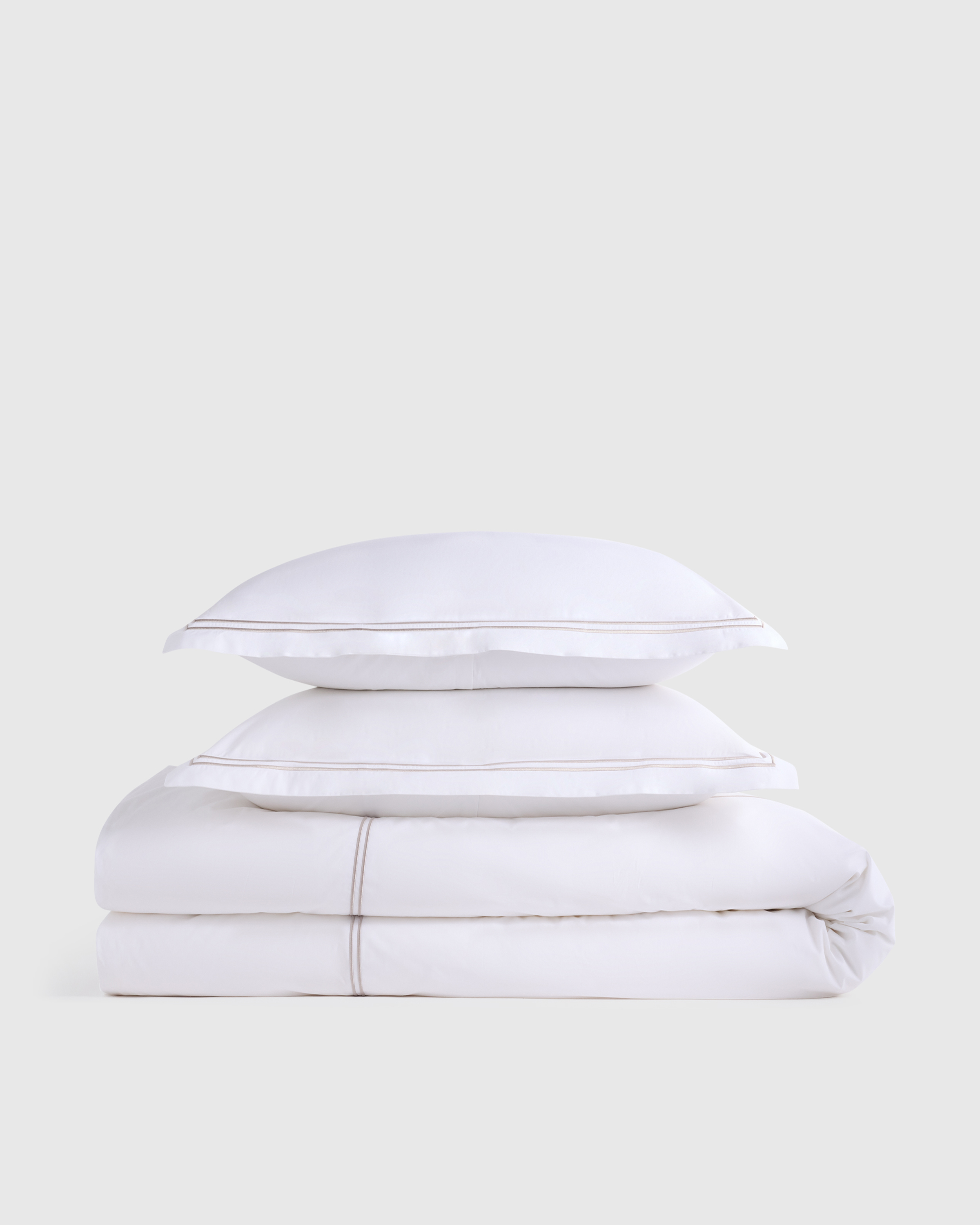 White/Dove Classic Organic Percale Embellished Duvet Cover Set