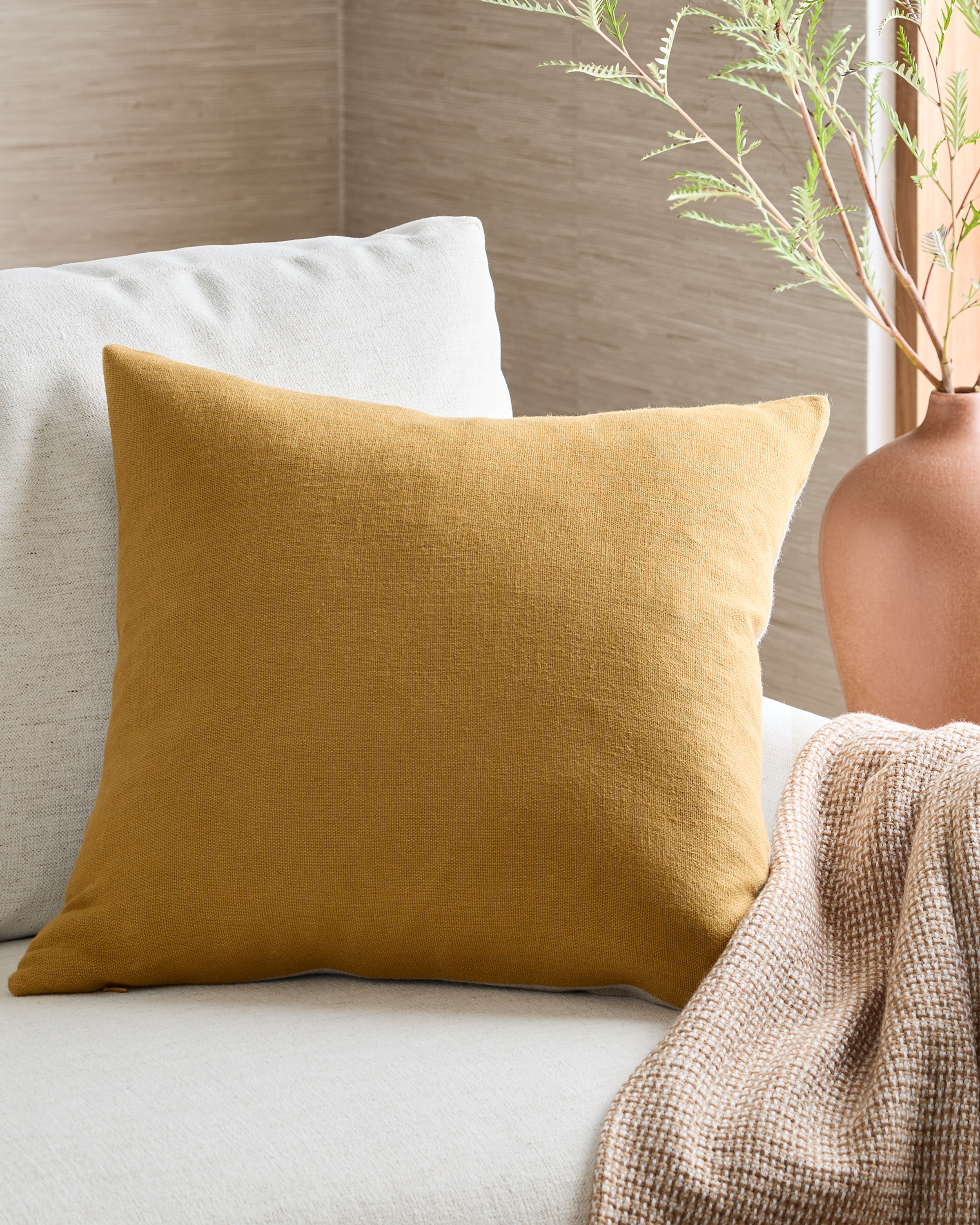 Turmeric/Flax Reversible Linen Bamboo Pillow Cover