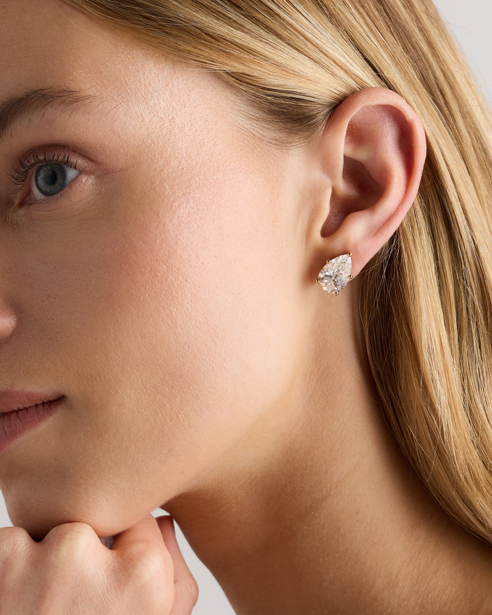14K Gold Lab Grown Diamond Luxe Pear Studs - 8ctw - thumbnail 2