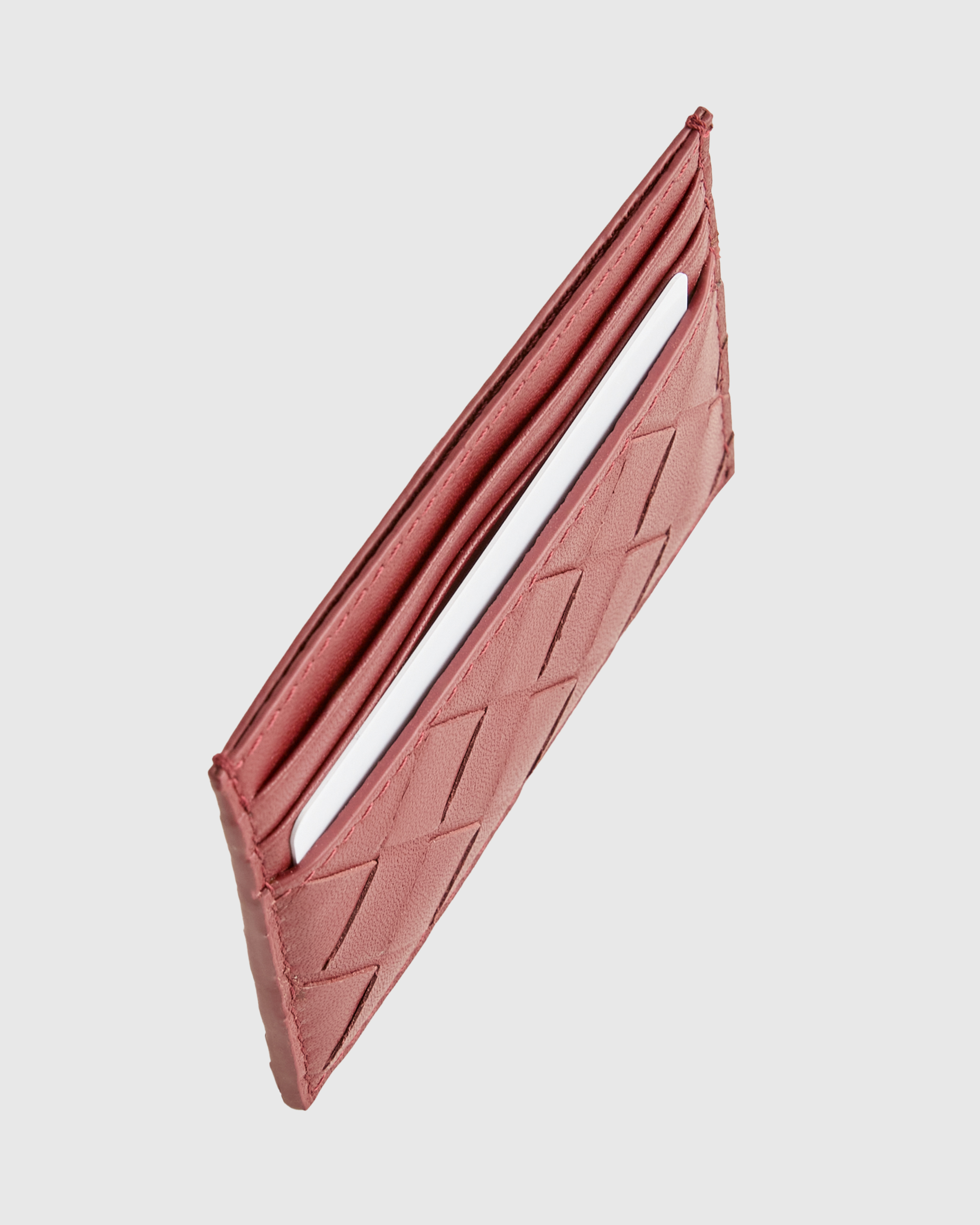 Italian Handwoven Leather Small Card Case in Merlot