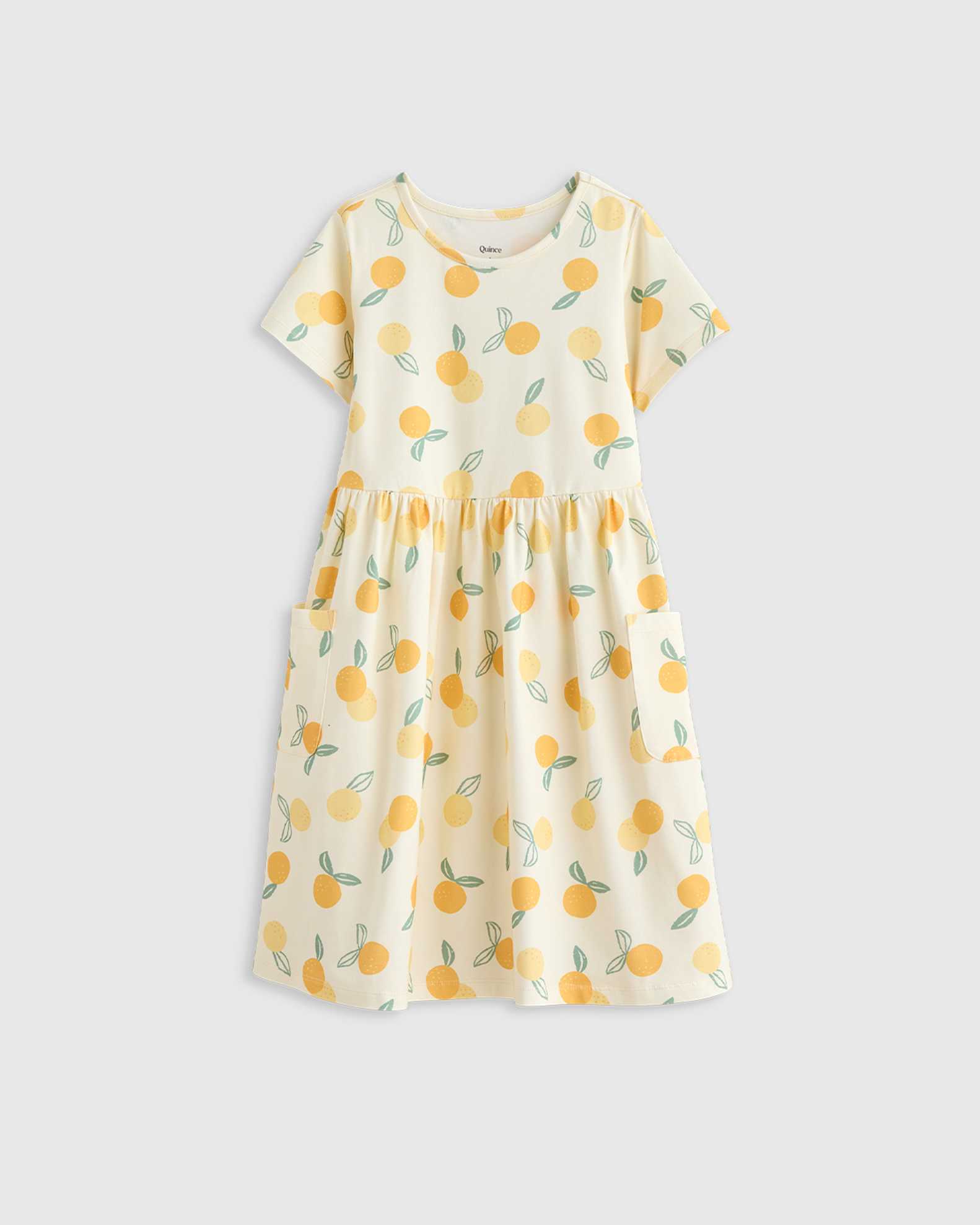 Organic Cotton Fit and Flare Pocket Dress - Kid Girl in Lemons Organic Cotton Fit and Flare Pocket Dress - Kid Girl in Lemons
