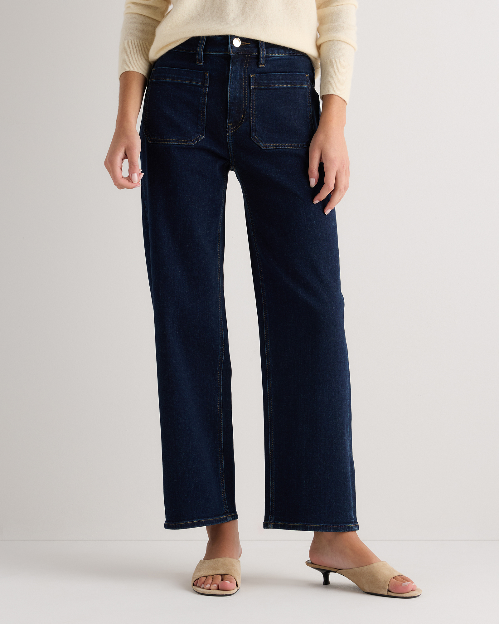 Deep Rinse Bella Stretch Patch Pocket Wide Leg Jeans