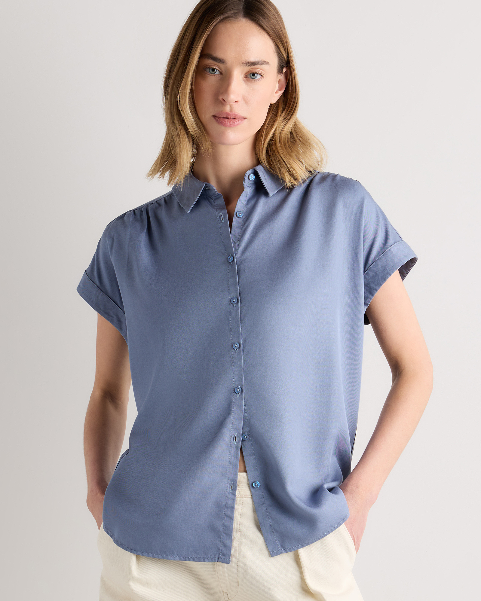 Moonstone Blue Vintage Wash Tencel Camp Shirt