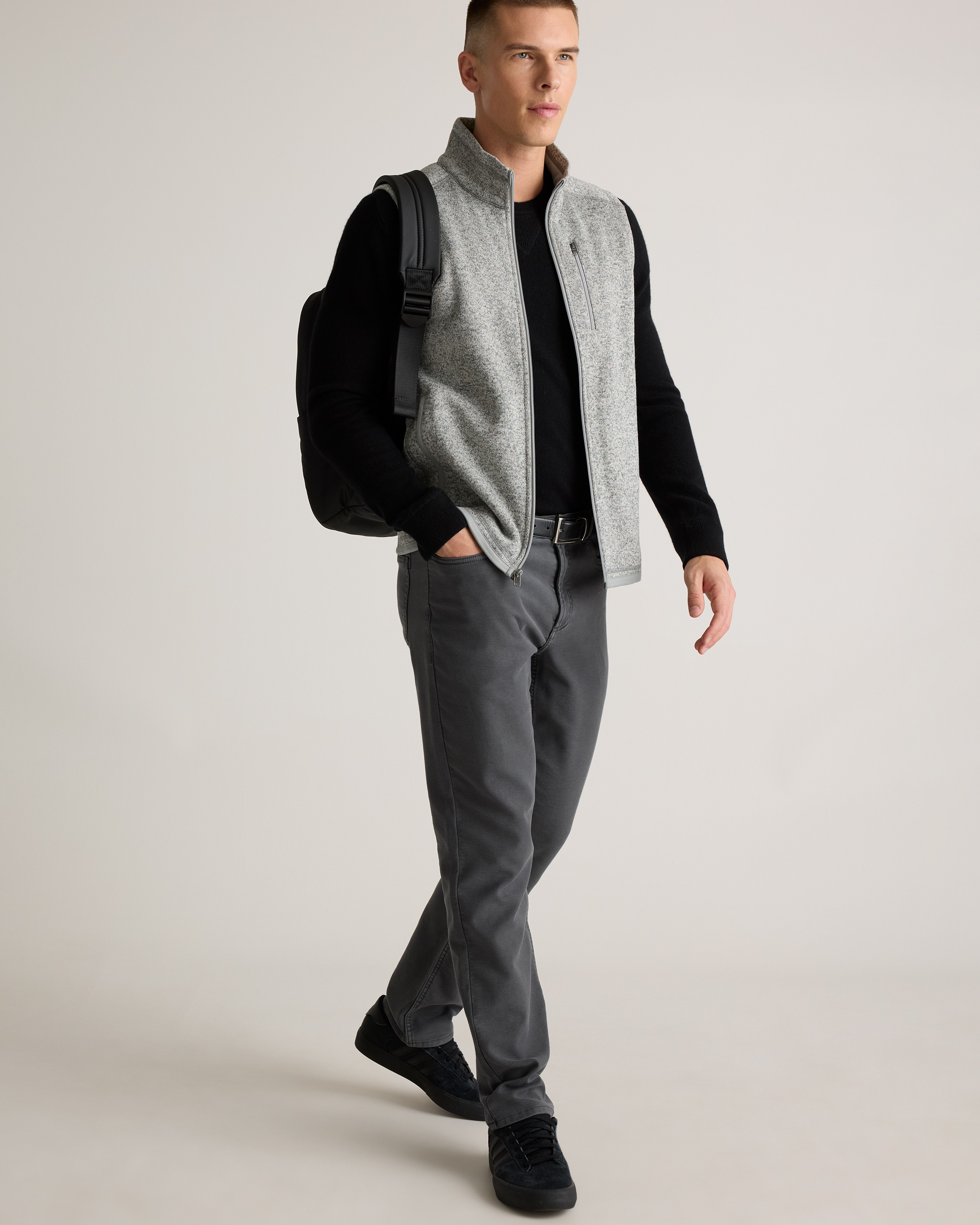 Sweater-Knit Fleece Full-Zip Vest in Heather Grey