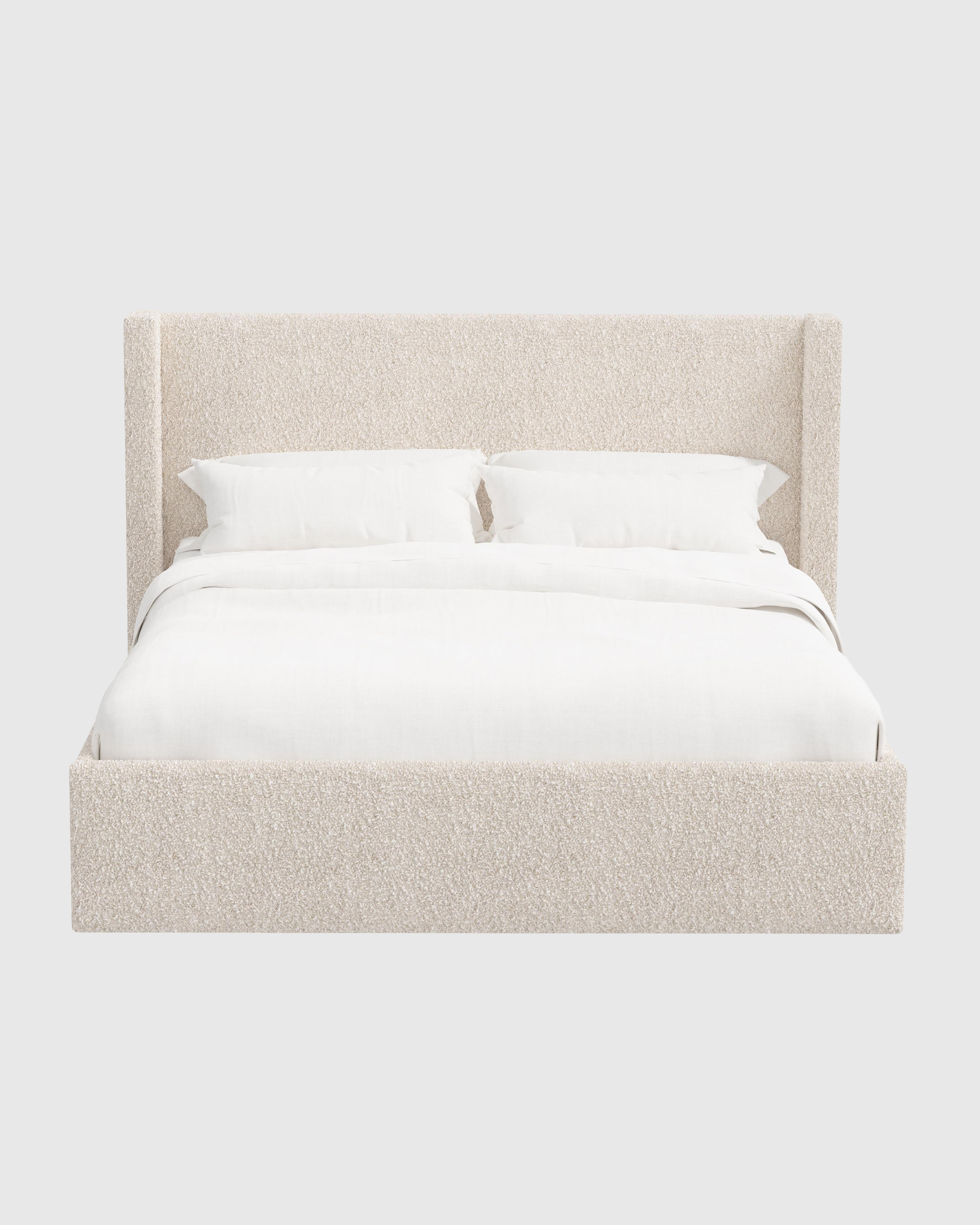 Plush Boucle Wingback Bed