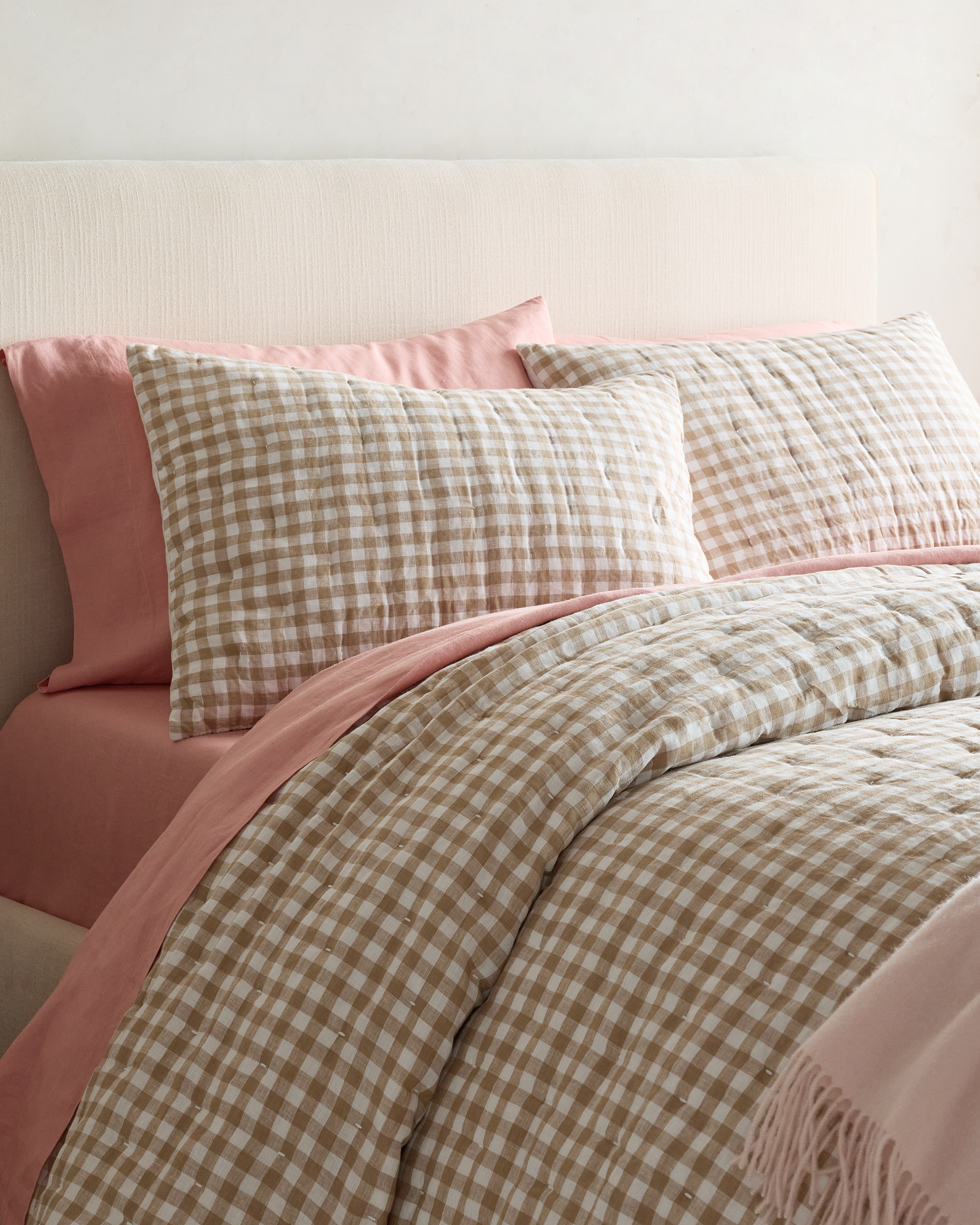 Cafe Gingham European Linen Patterned Quilted Sham Set