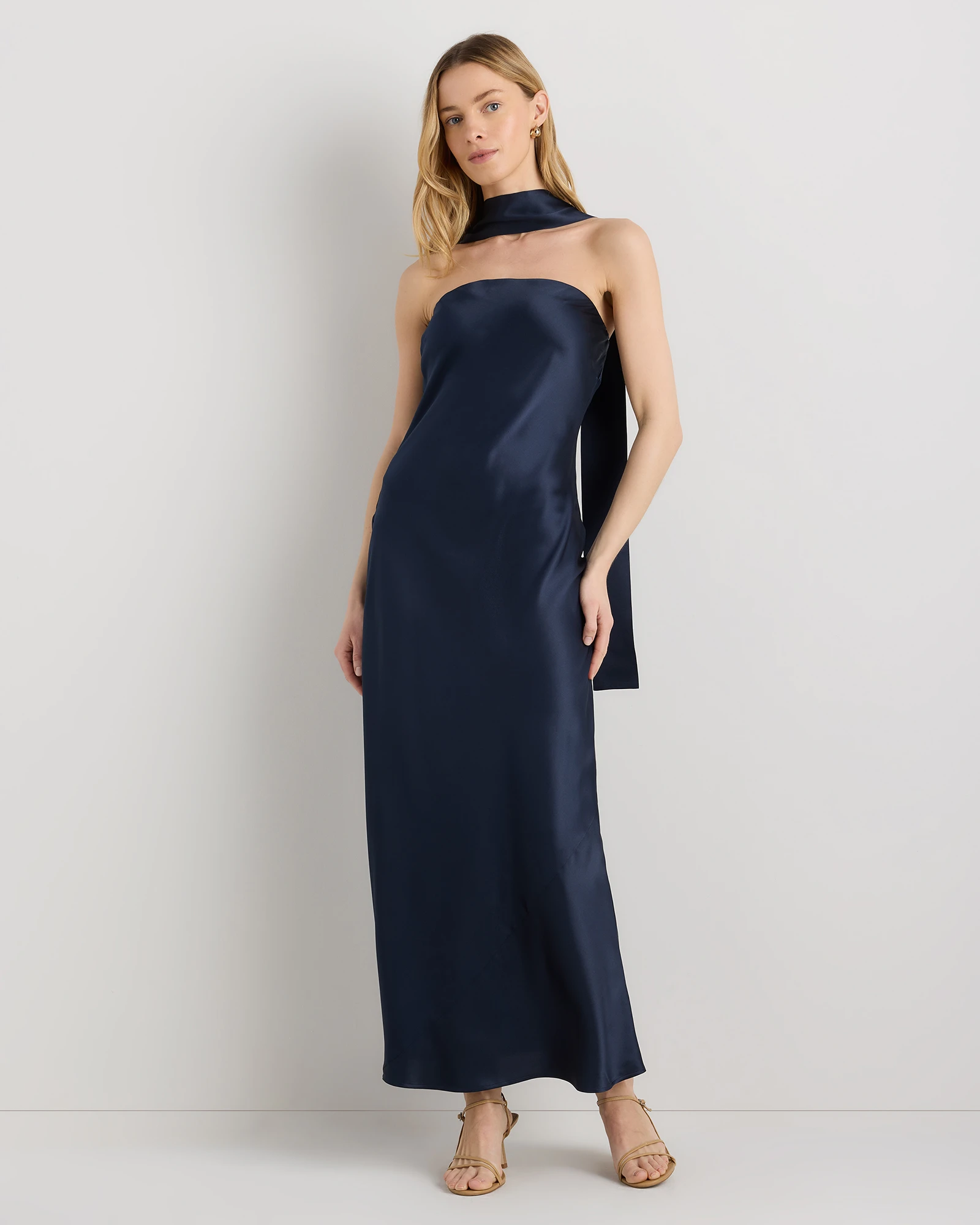 100% Washable Silk Strapless Scarf Maxi Dress