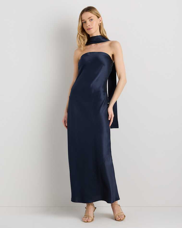 Quince Women's Maxi Slip Dress in Navy, Small Size - 100% Washable Mulberry Silk, Lightweight & Breathable for All-Day Comfort Quince Women's Maxi Slip Dress in Navy, Small Size - 100% Washable Mulberry Silk, Lightweight & Breathable for All-Day Comfort